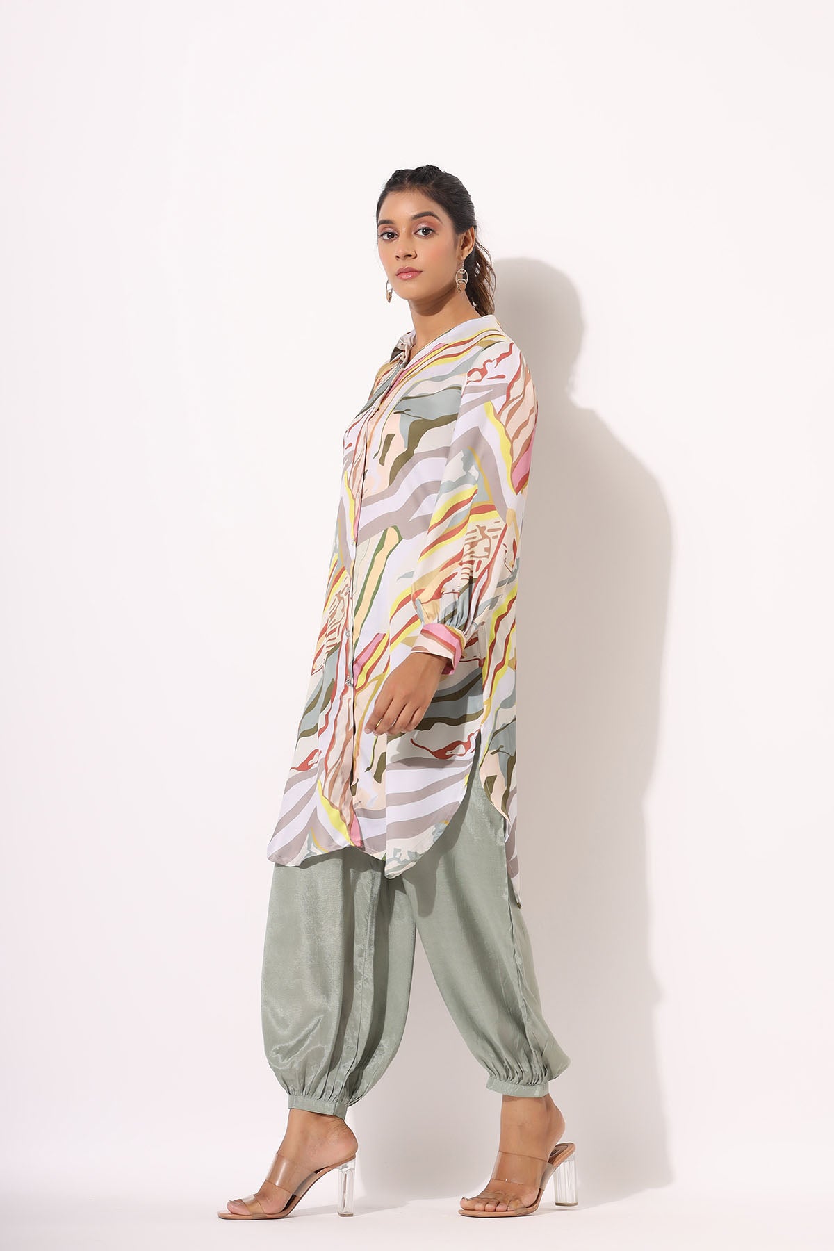 Green Multicolor Satin Printed Co-ord Set