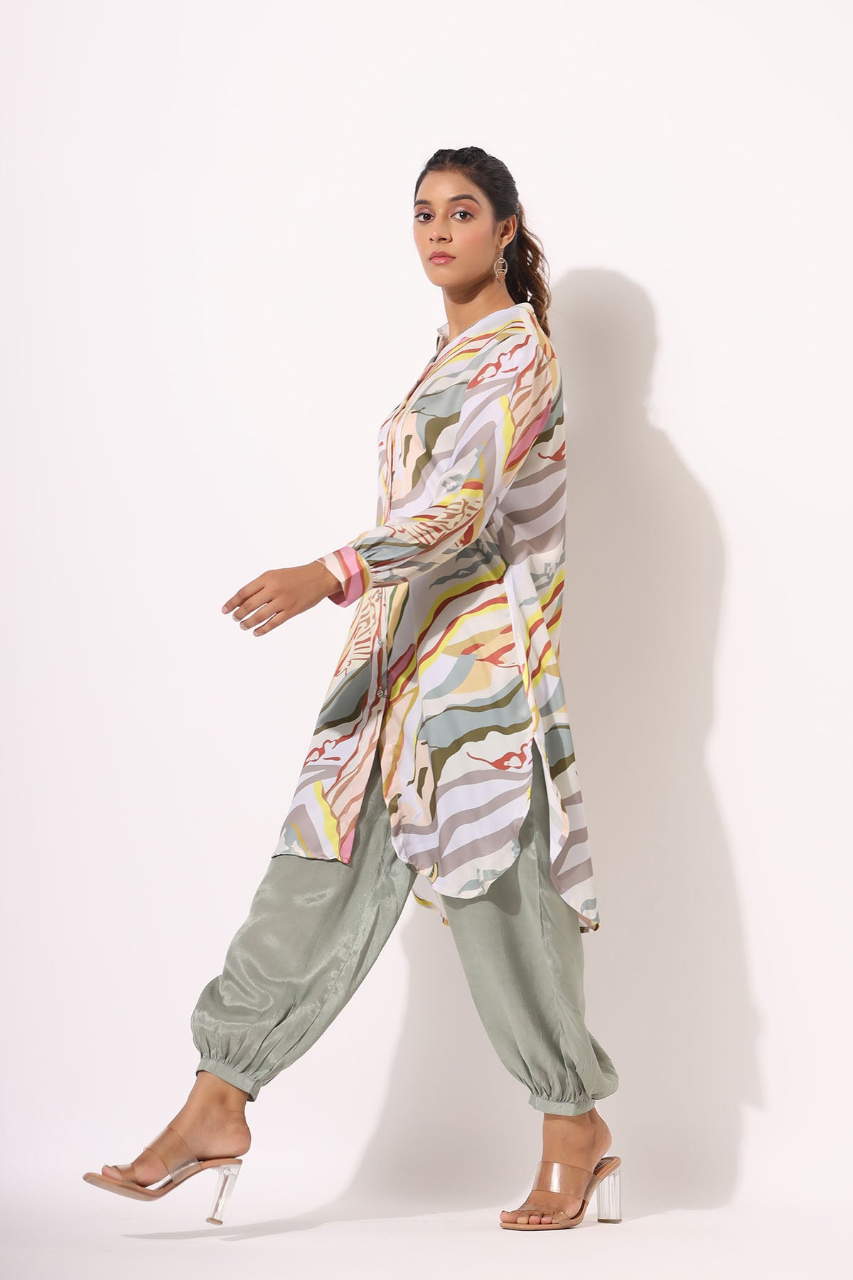 Green Multicolor Satin Printed Co-ord Set