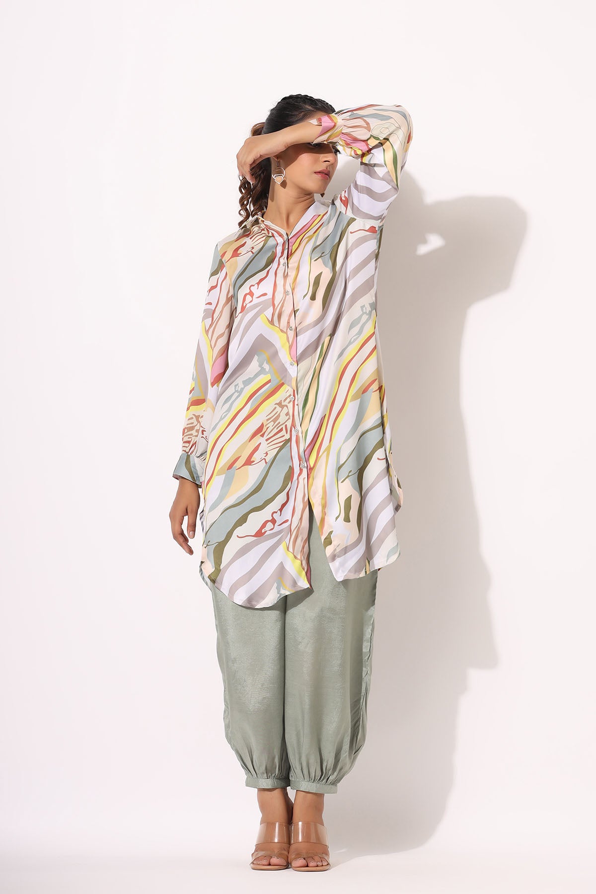 Green Multicolor Satin Printed Co-ord Set