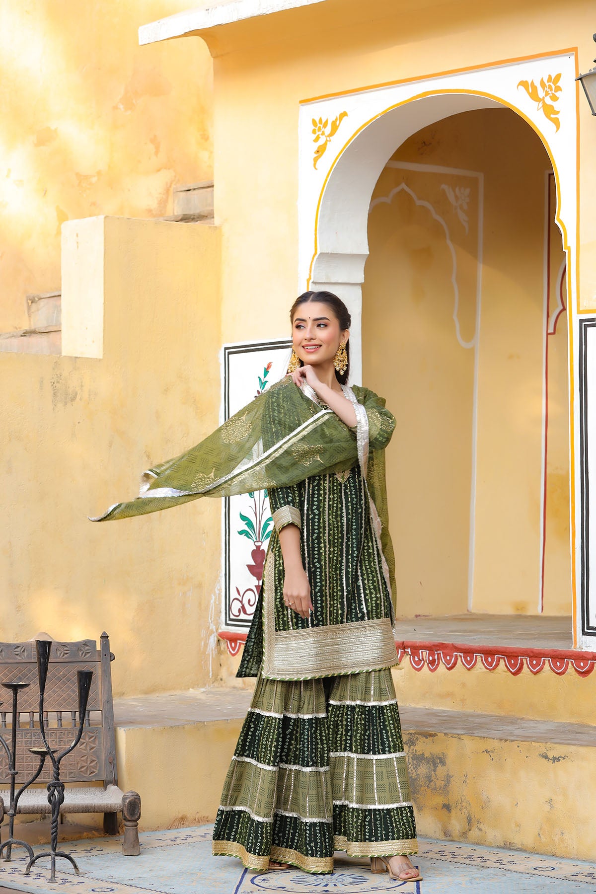 Green Rayon Gotapatti Sharara Set