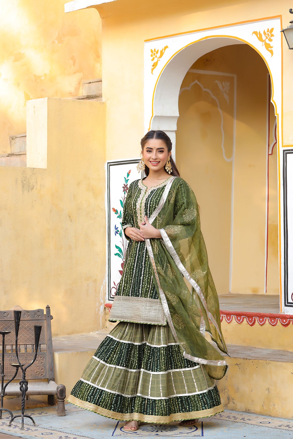Green Rayon Gotapatti Sharara Set