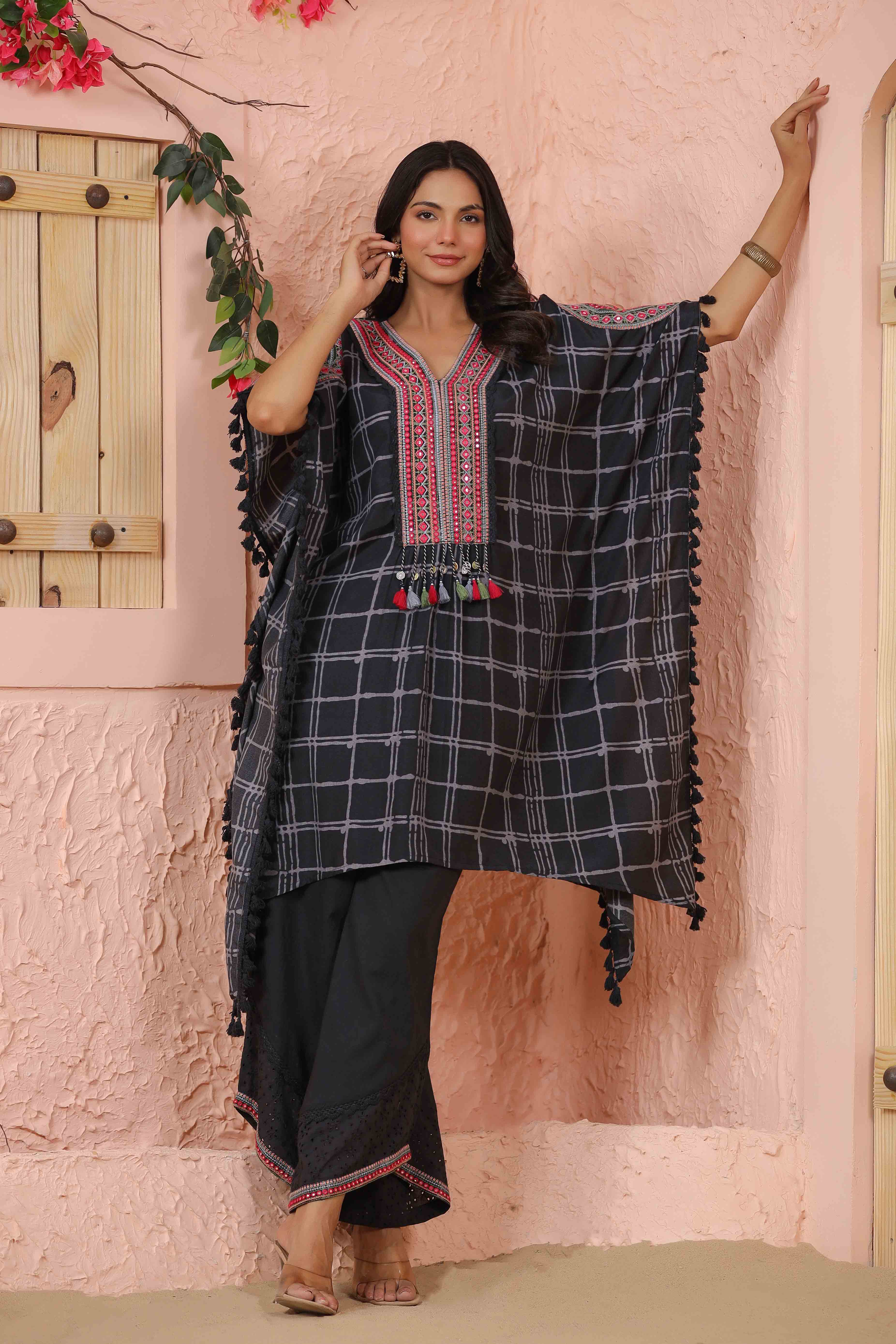 Charcoal Embroidered Kaftan Set