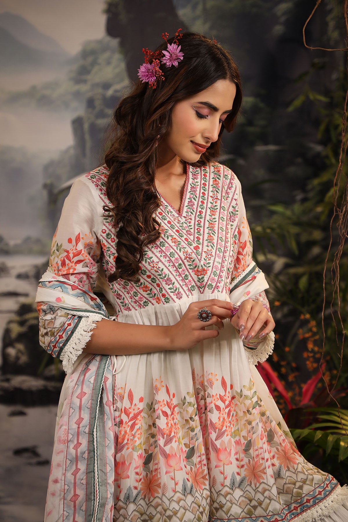 White Floral Embroidered Sharara Set