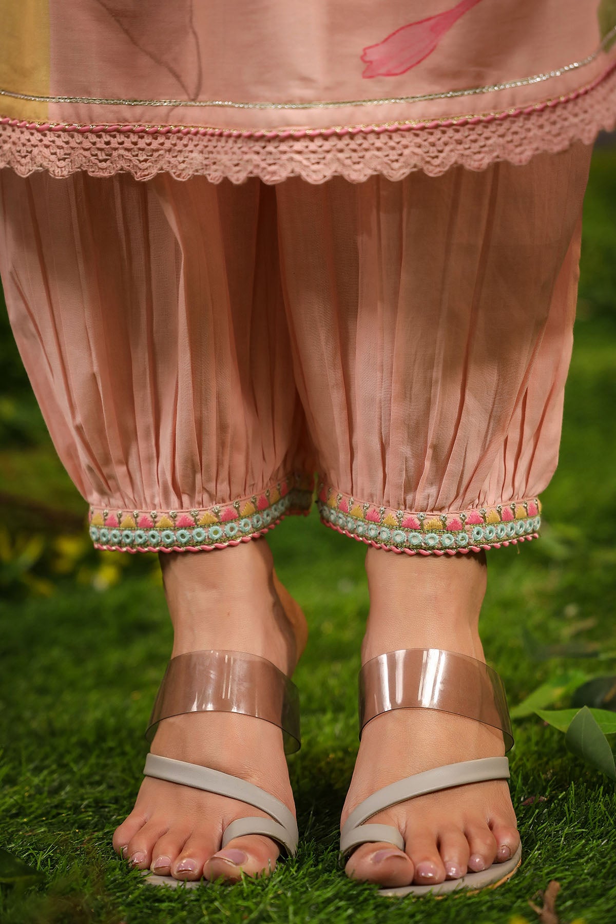Pink Floral Cotton Printed Anarkali Suit Set