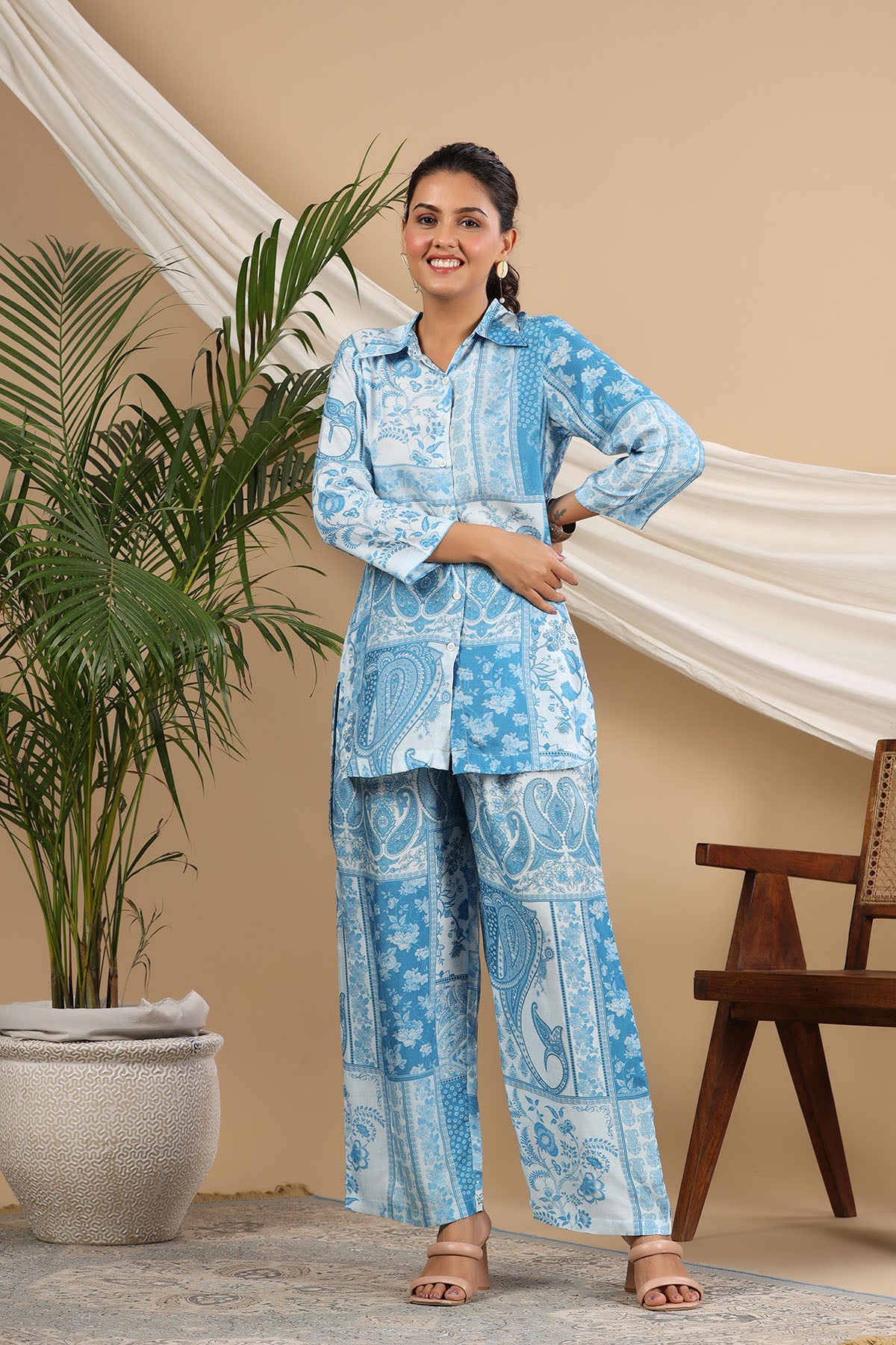 Blue Muslin Printed Co-ord Set