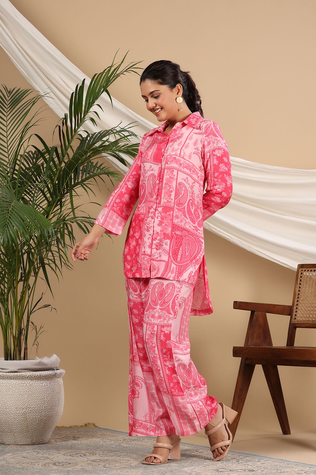 Pink Muslin Printed Co-ord Set