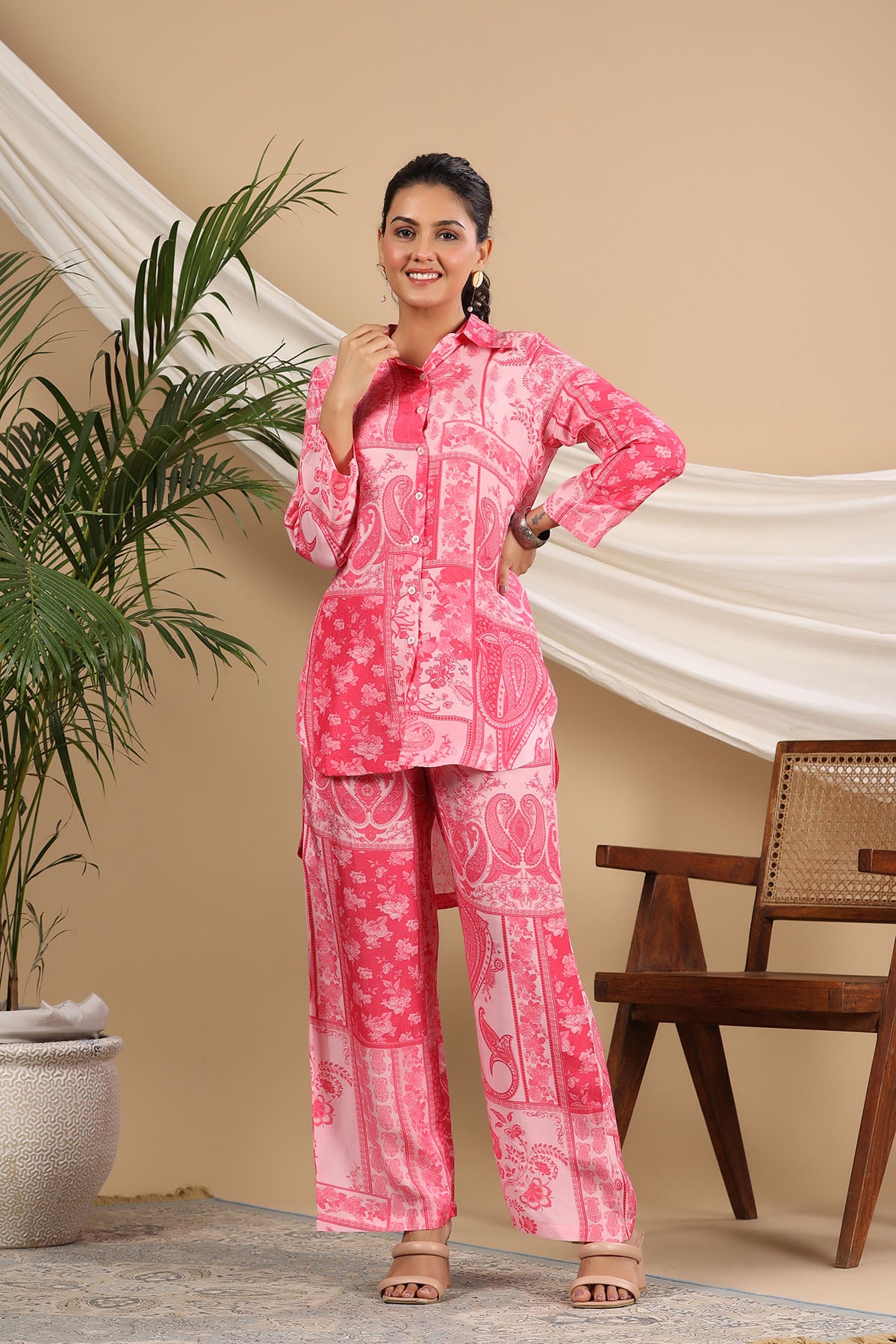 Pink Muslin Printed Co-ord Set