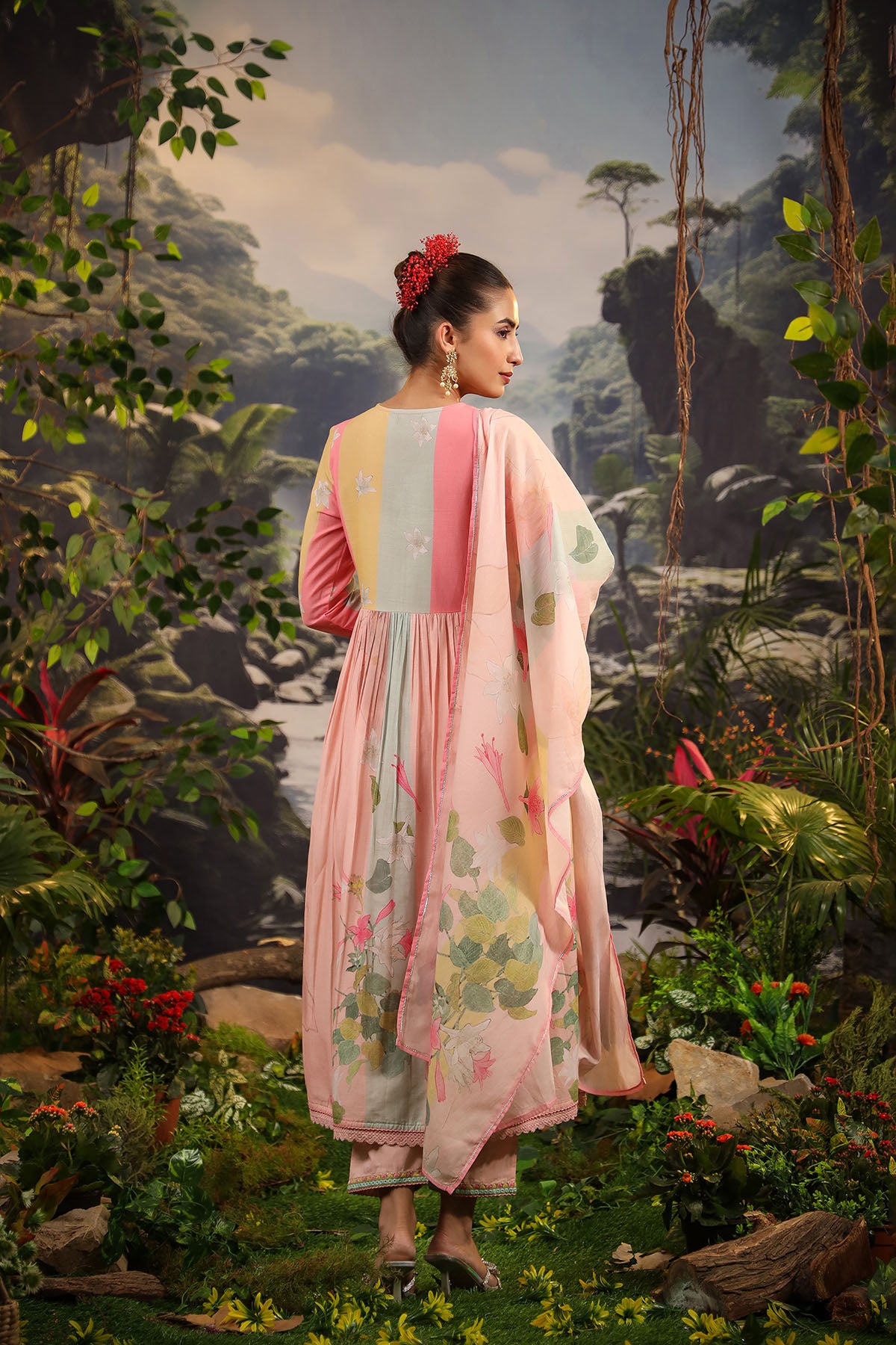 Pink Floral Cotton Embroidered Anarkali Suit