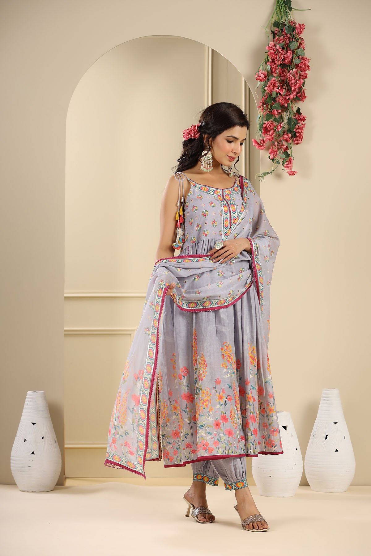 Lavender Floral Cotton Suit Set