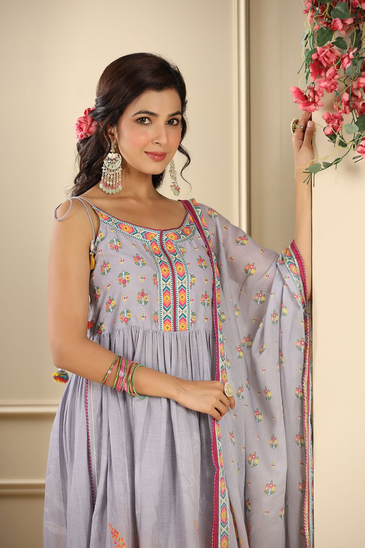 Lavender Floral Cotton Suit Set