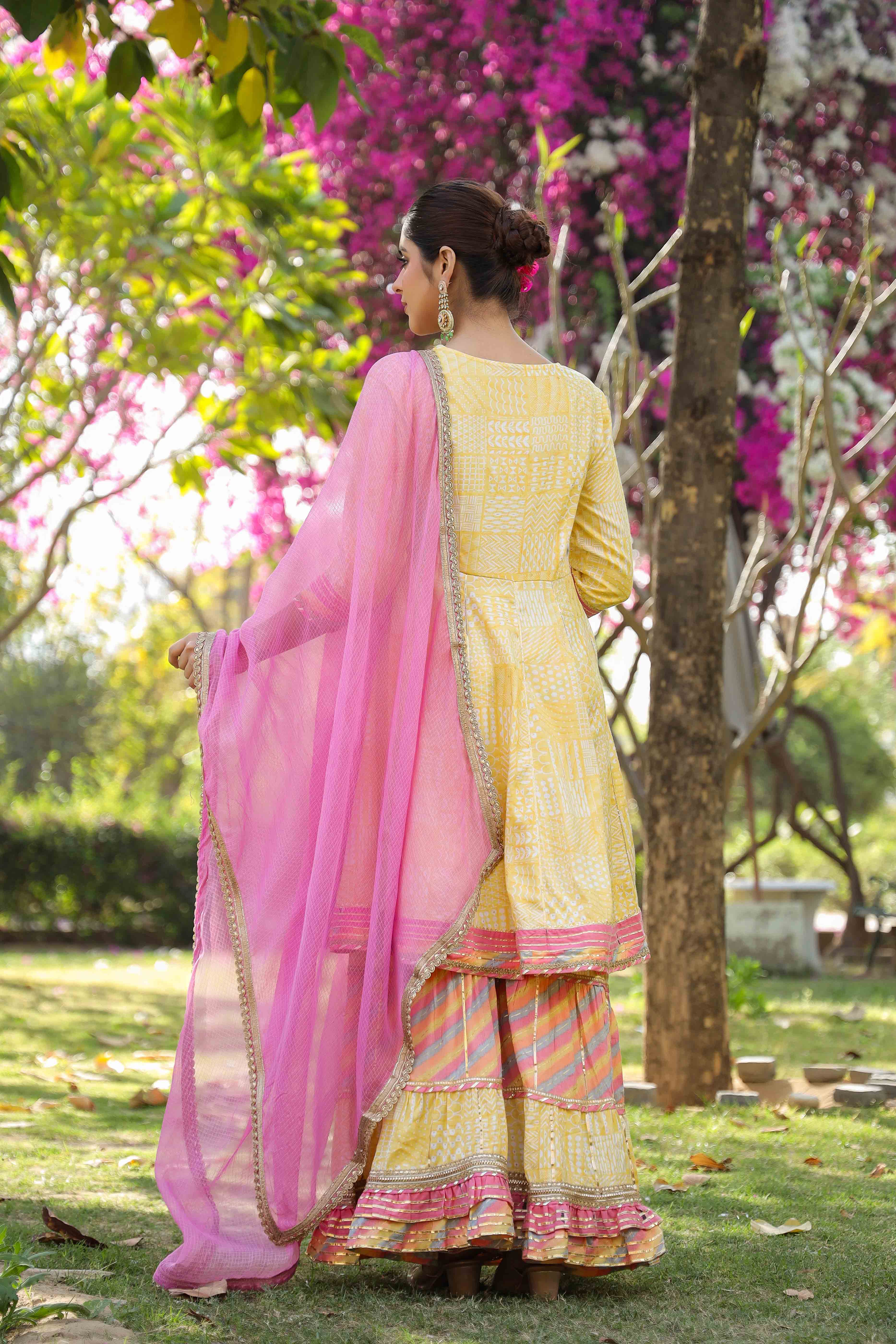 Yellow Rayon Gotapatti Sharara Set