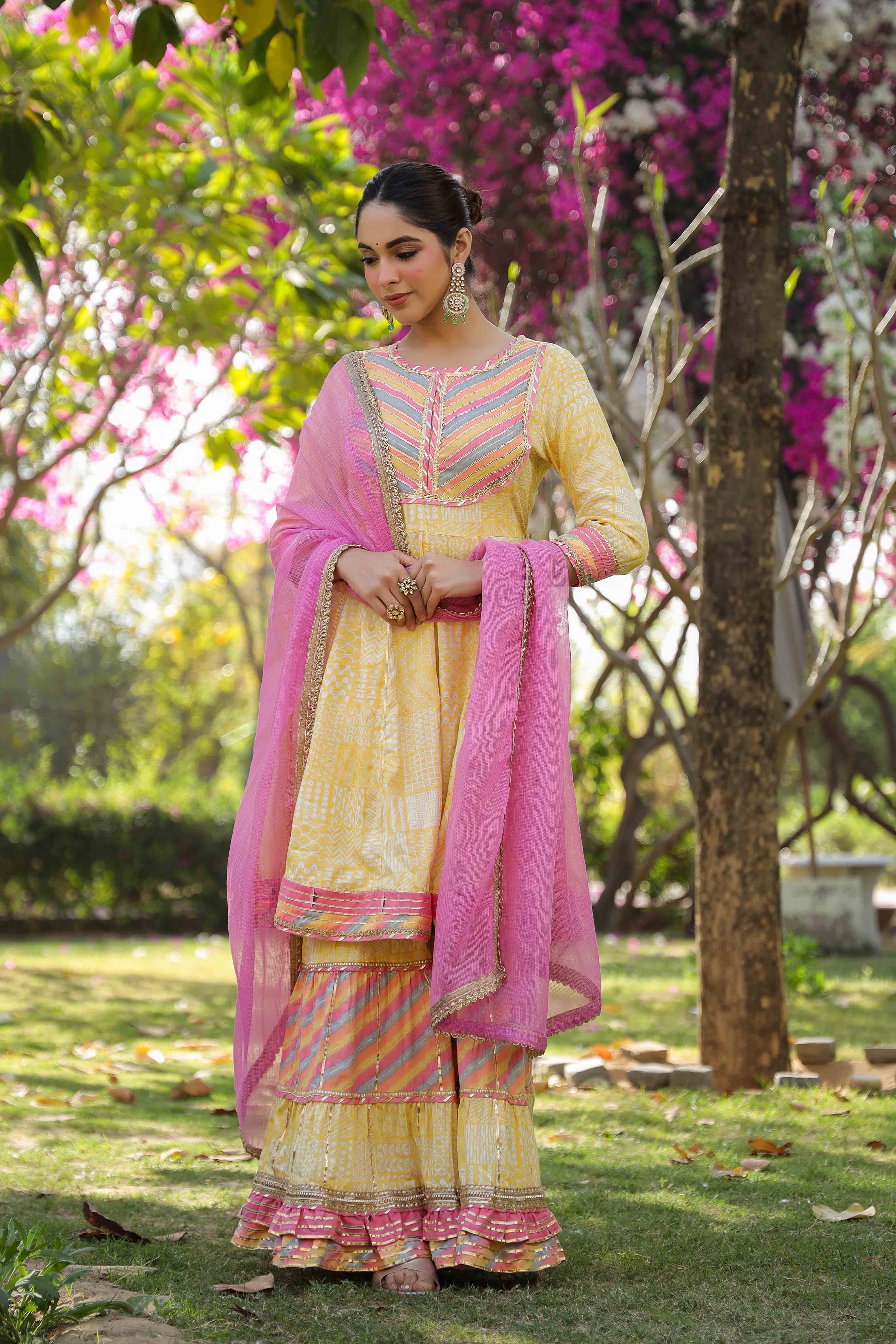 Yellow Rayon Gotapatti Sharara Set