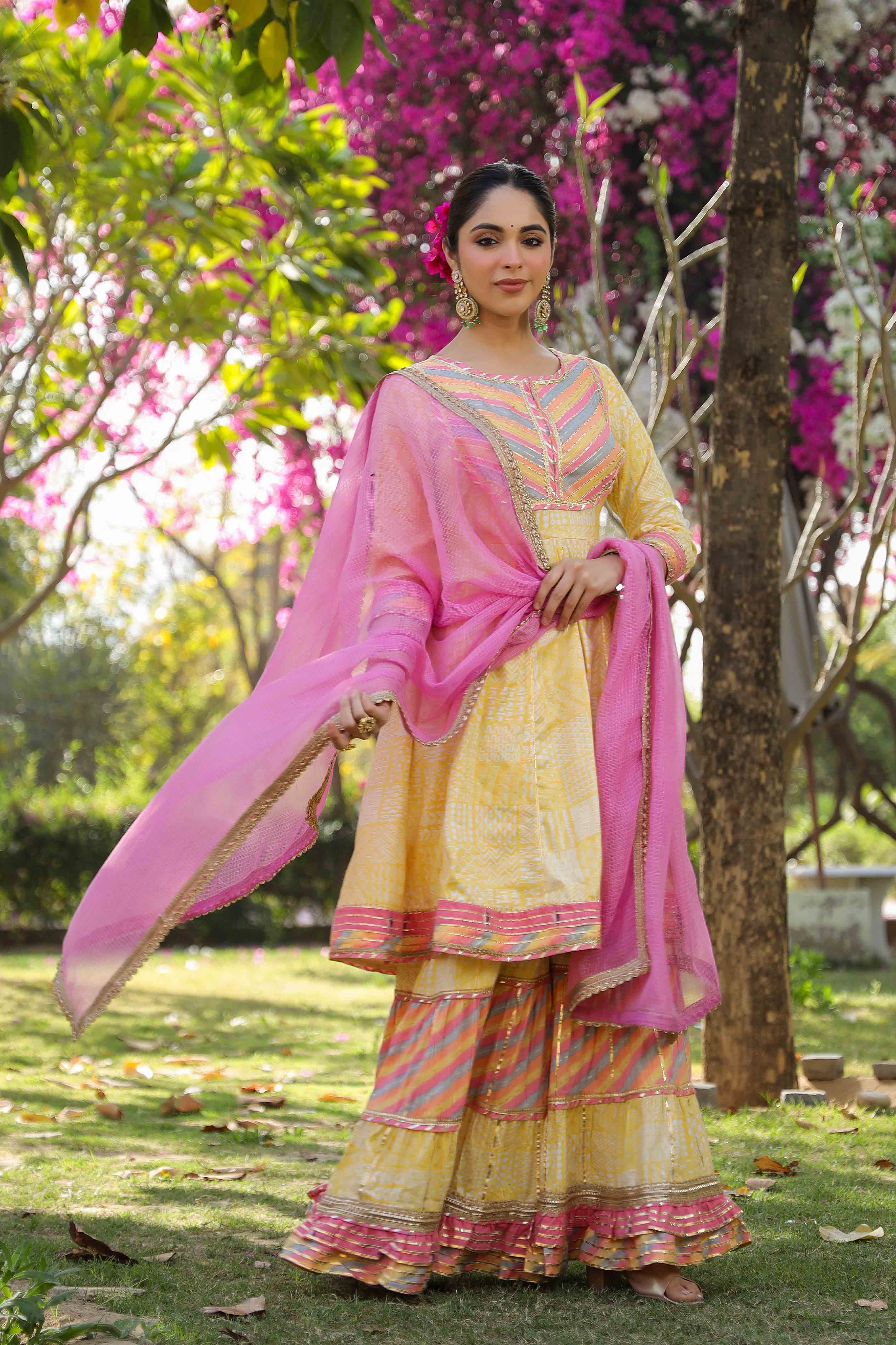 Yellow Rayon Gotapatti Sharara Set