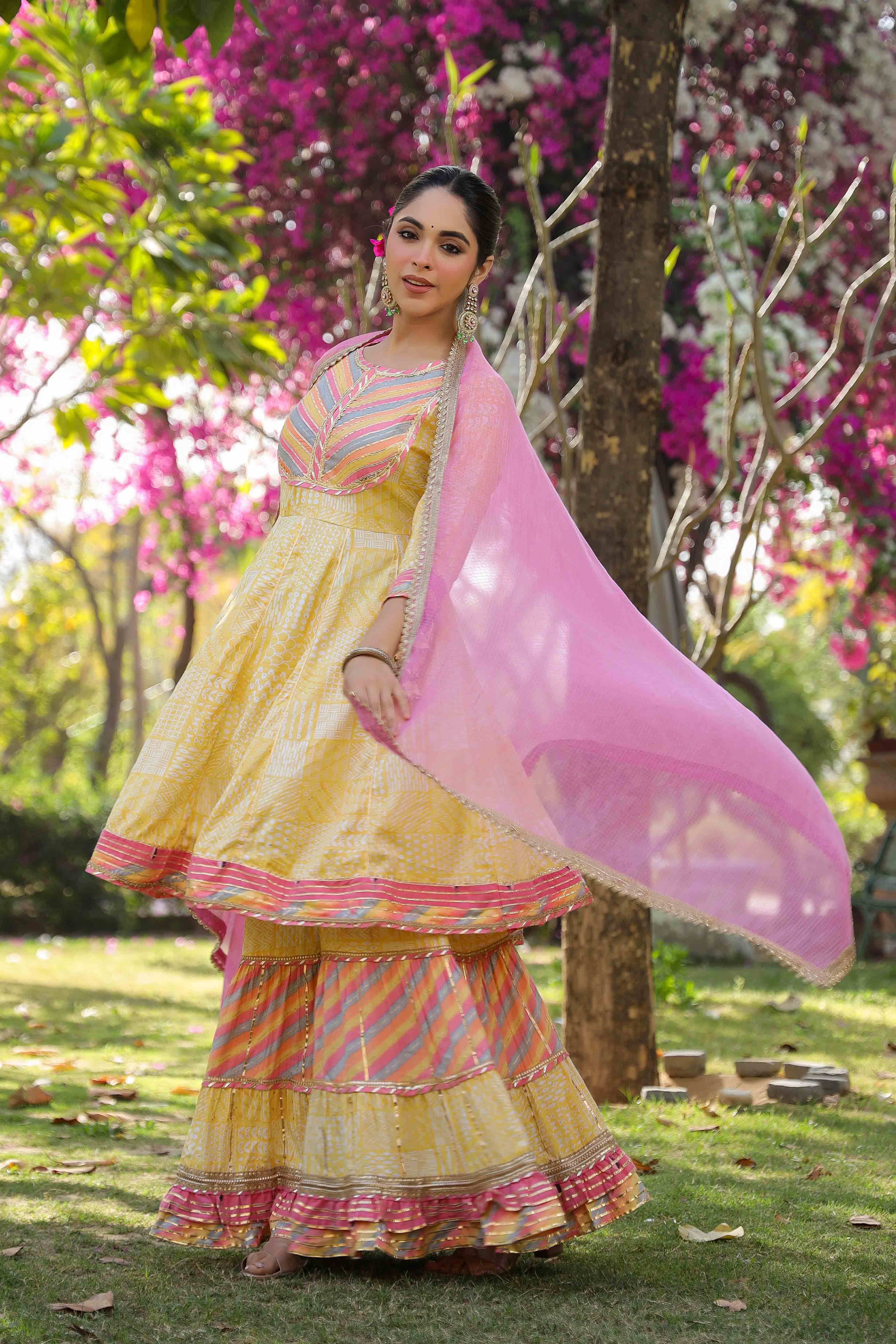 Yellow Rayon Gotapatti Sharara Set