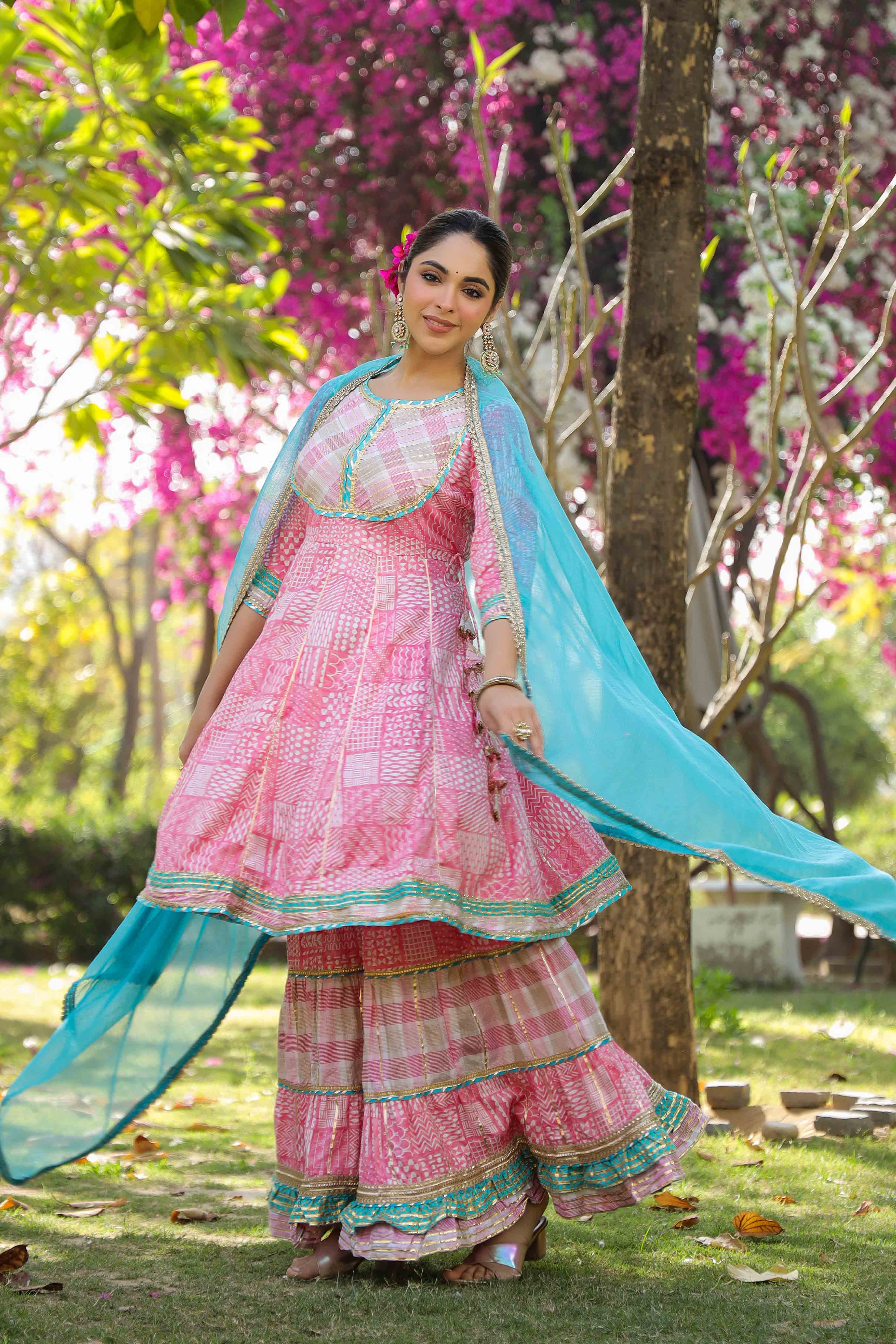 Pink Rayon Gotapatti Sharara Set