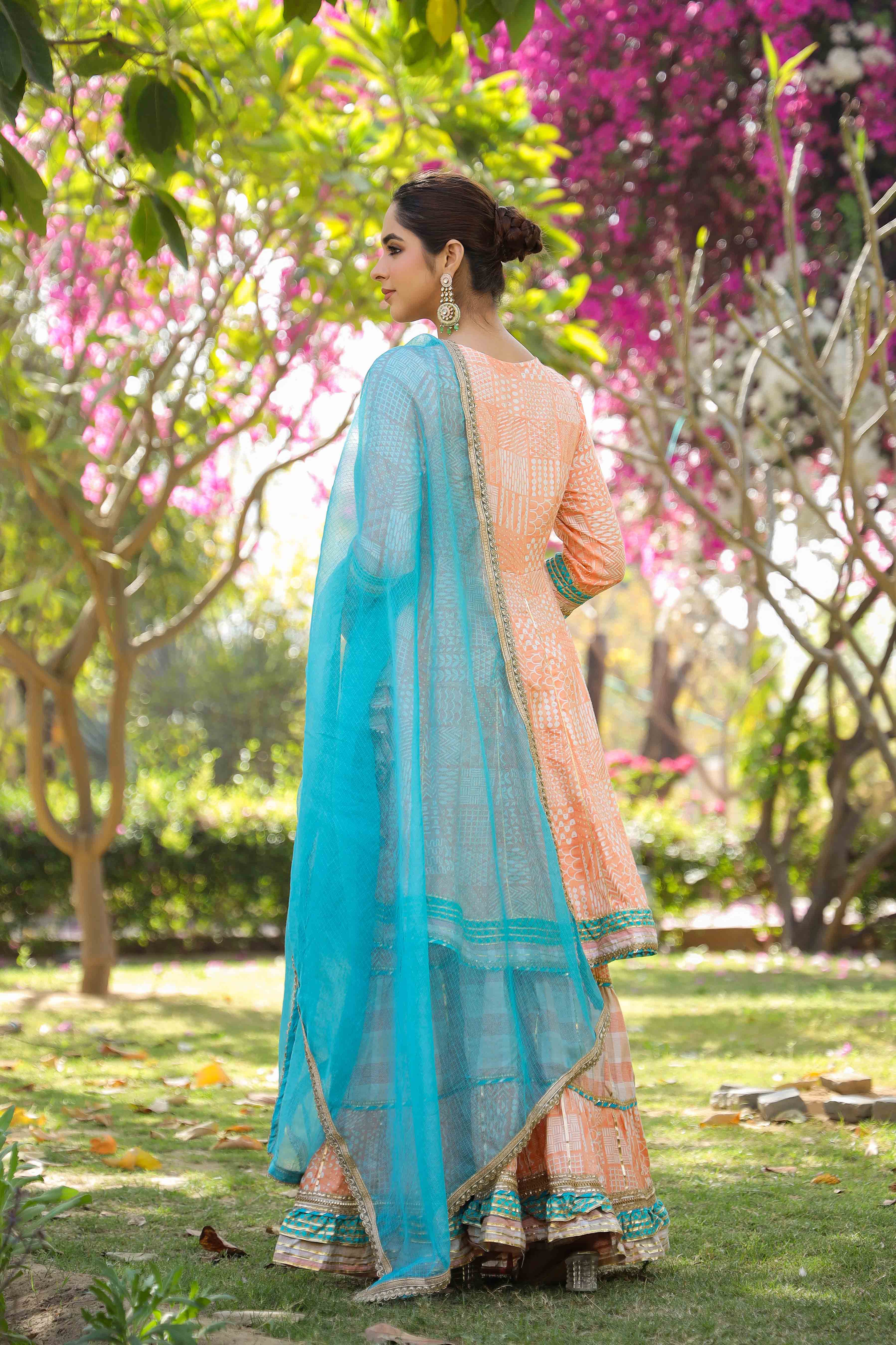 Peach Rayon Gotapatti Sharara Set