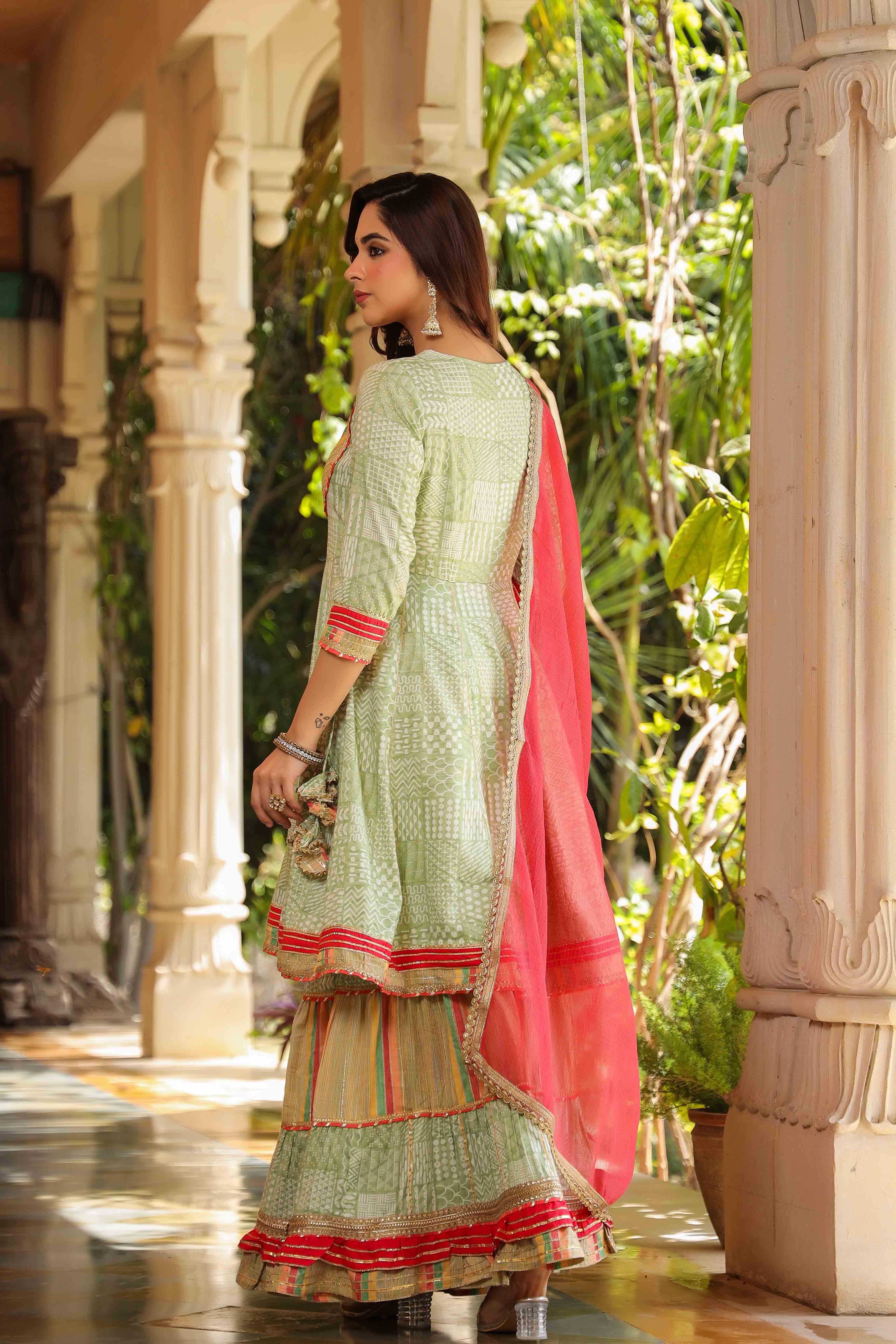 Green Rayon Gotapatti Sharara Set