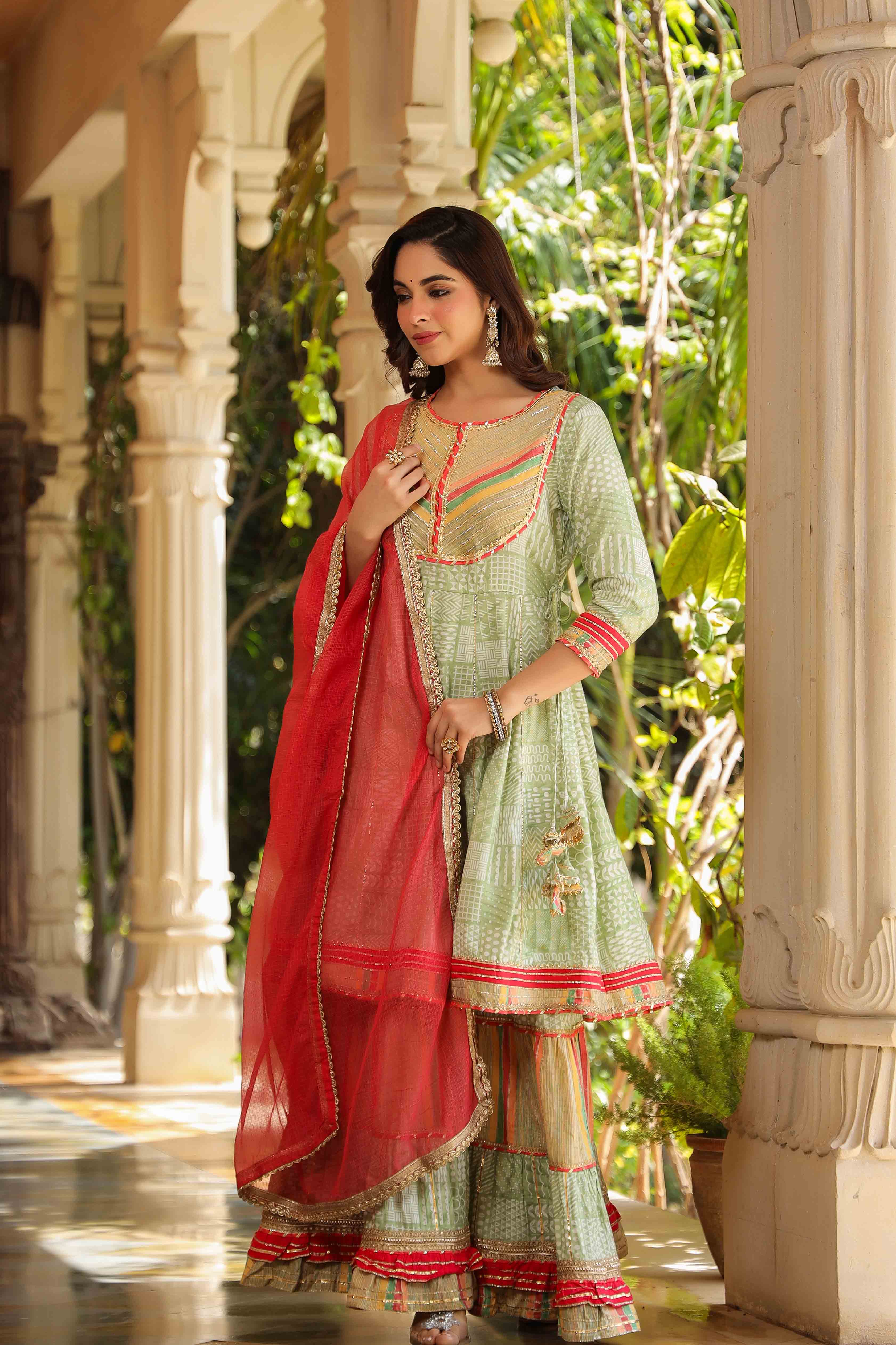 Green Rayon Gotapatti Sharara Set