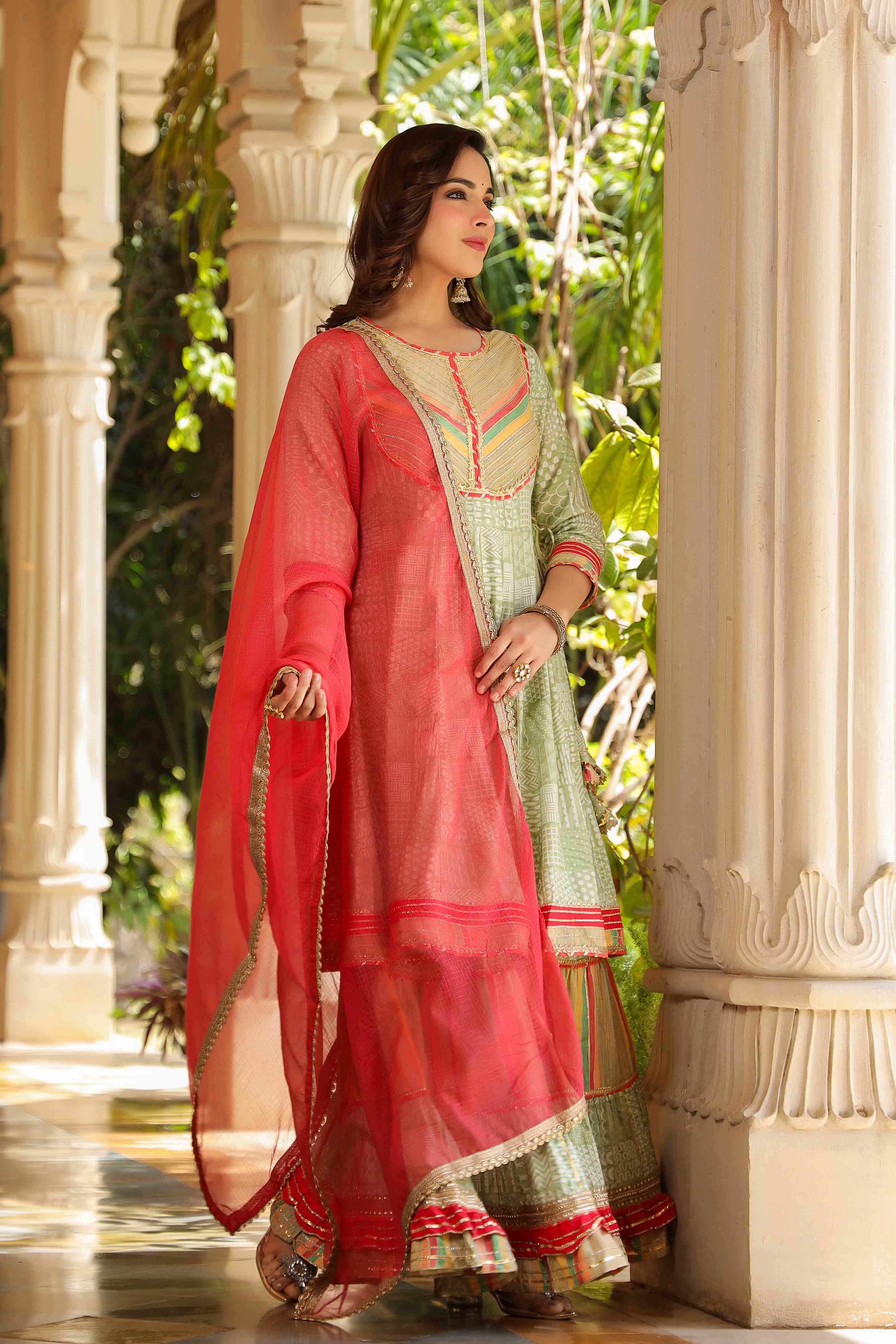Green Rayon Gotapatti Sharara Set