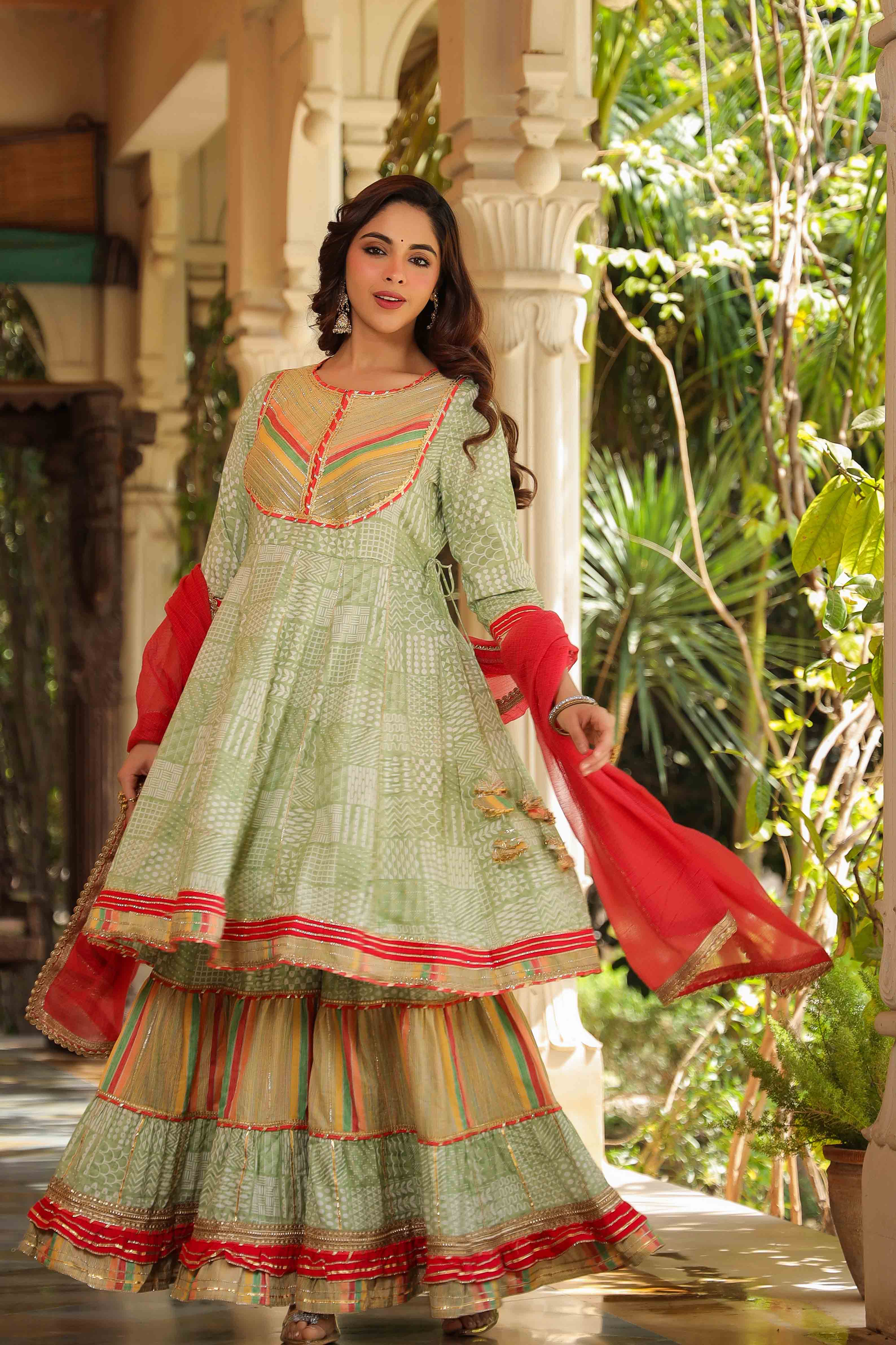 Green Rayon Gotapatti Sharara Set