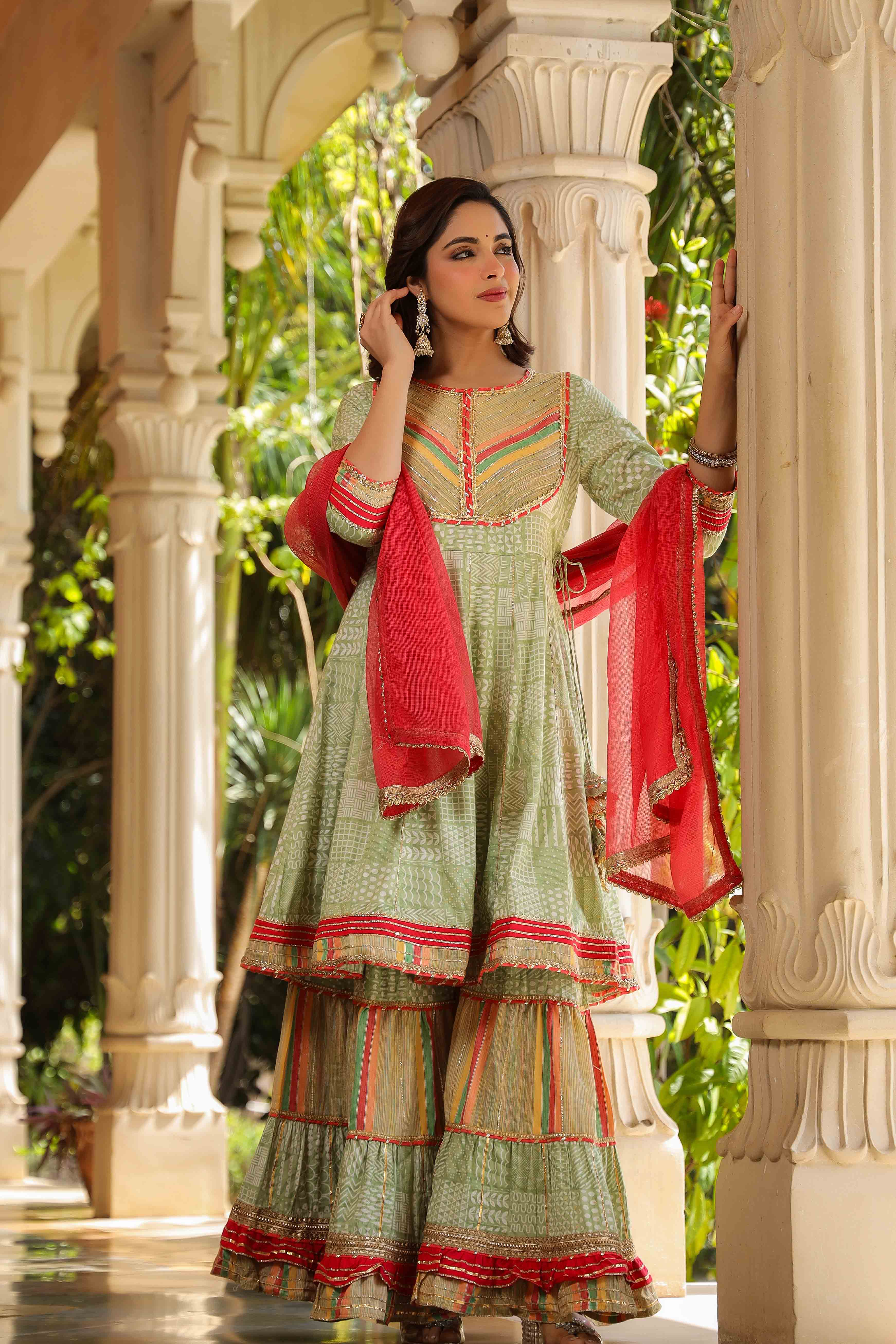 Green Rayon Gotapatti Sharara Set