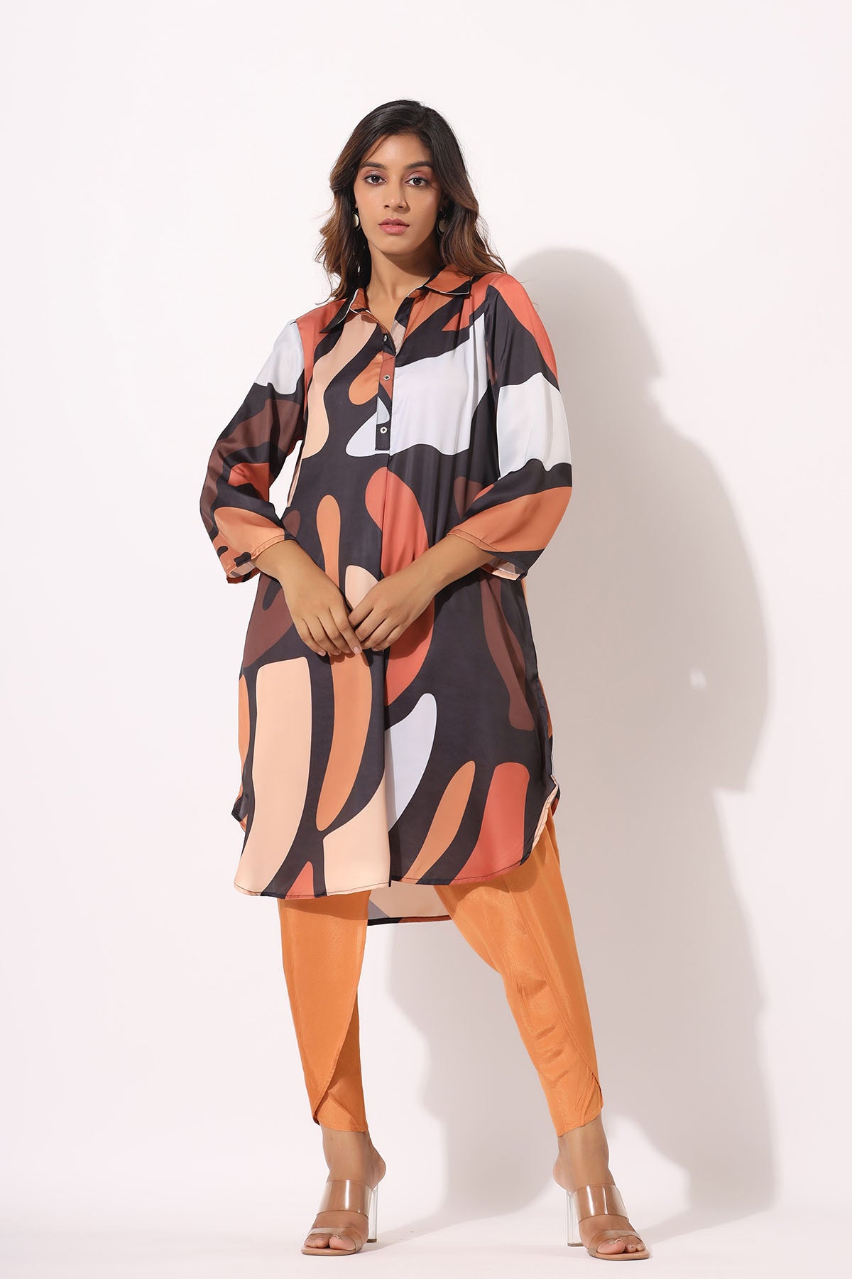 Brown Multicolor Satin Co-ord Set