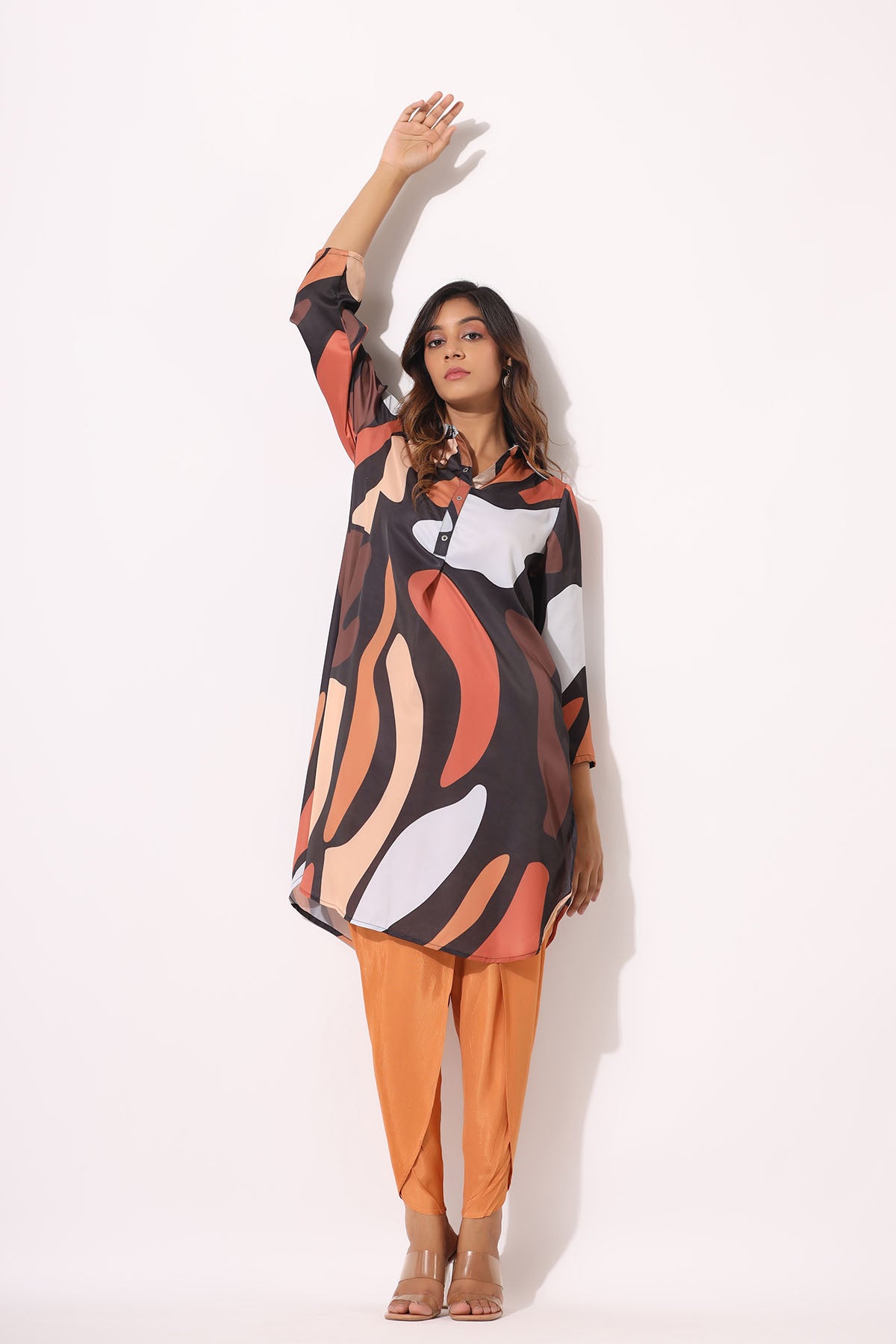 Brown Multicolor Satin Co-ord Set