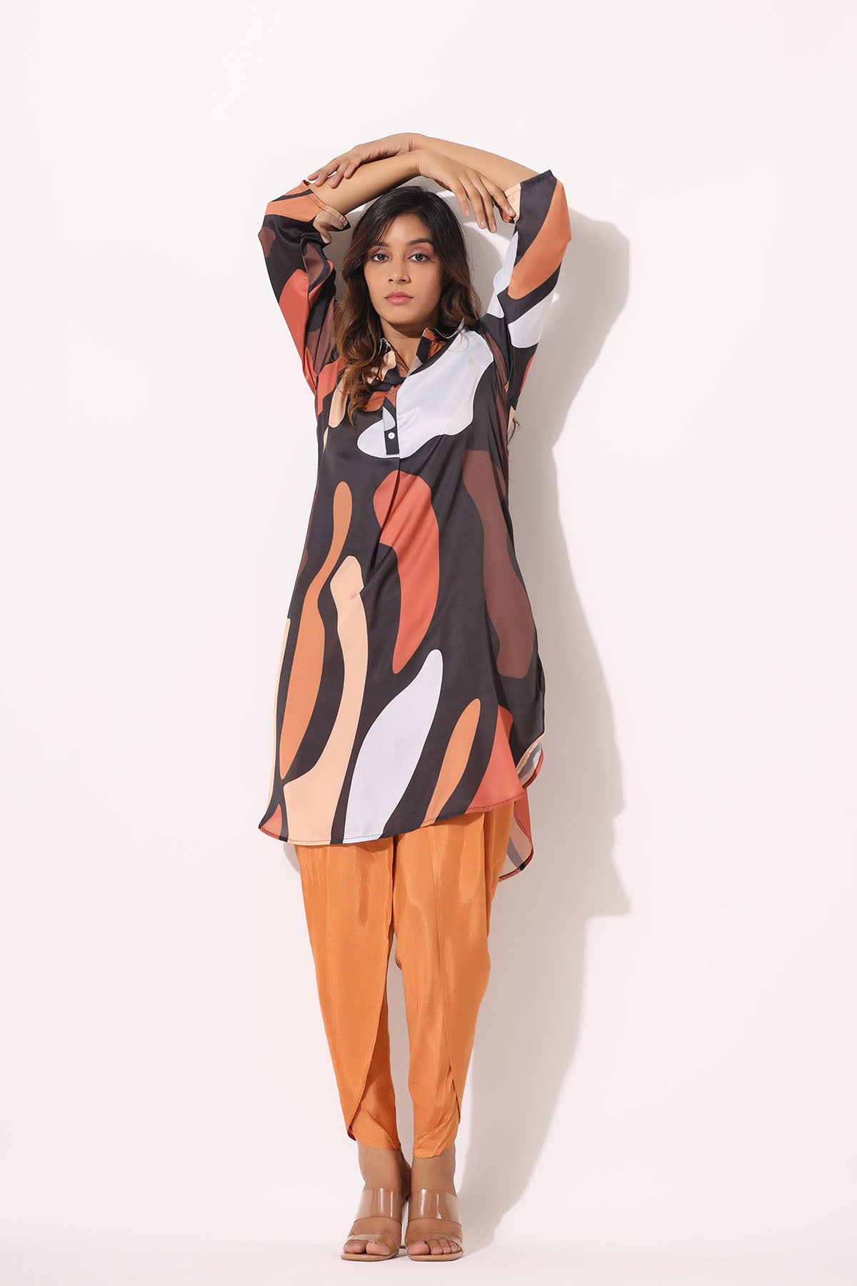 Brown Multicolor Satin Co-ord Set