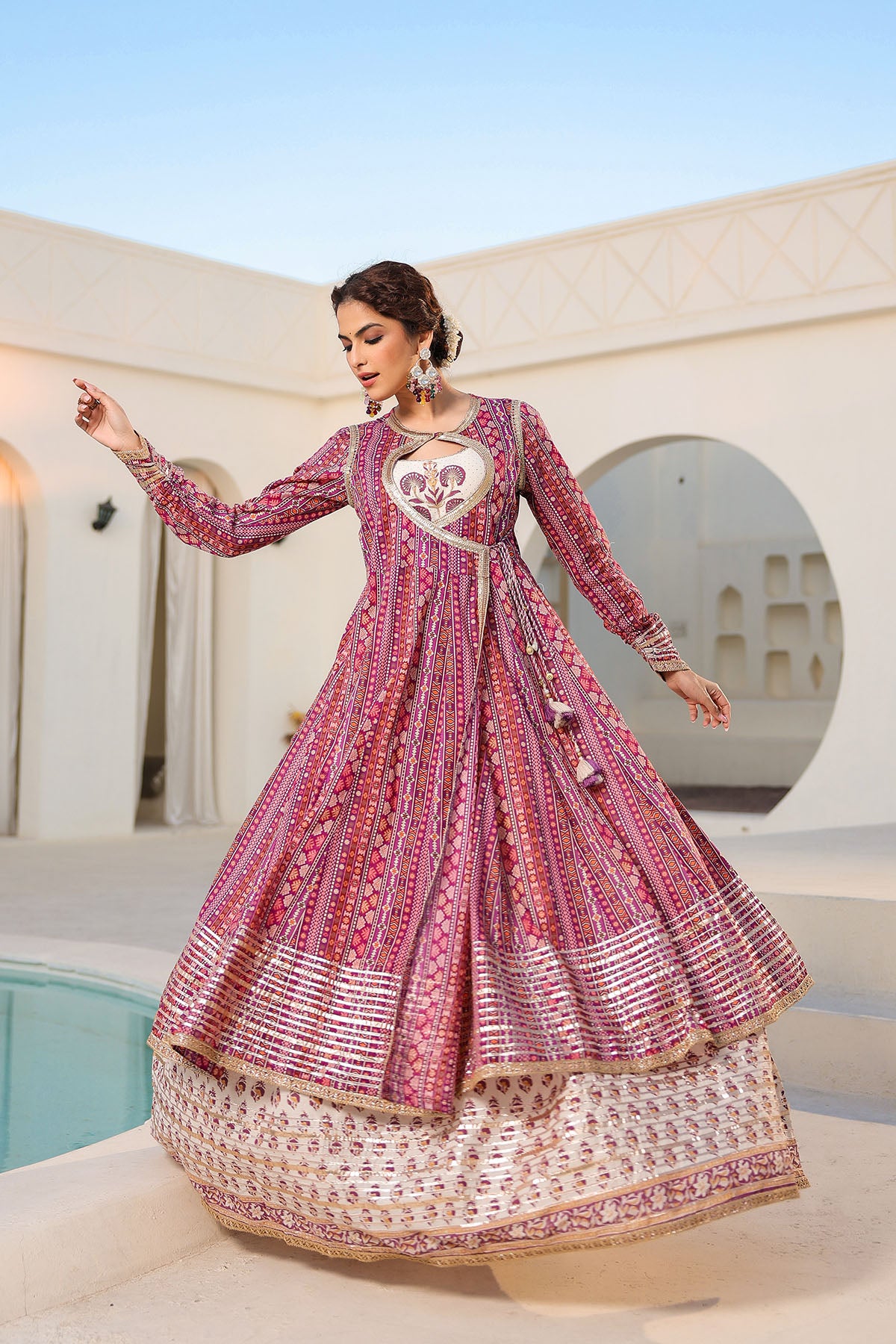 Maroon Cotton Gotapatti Gown Set
