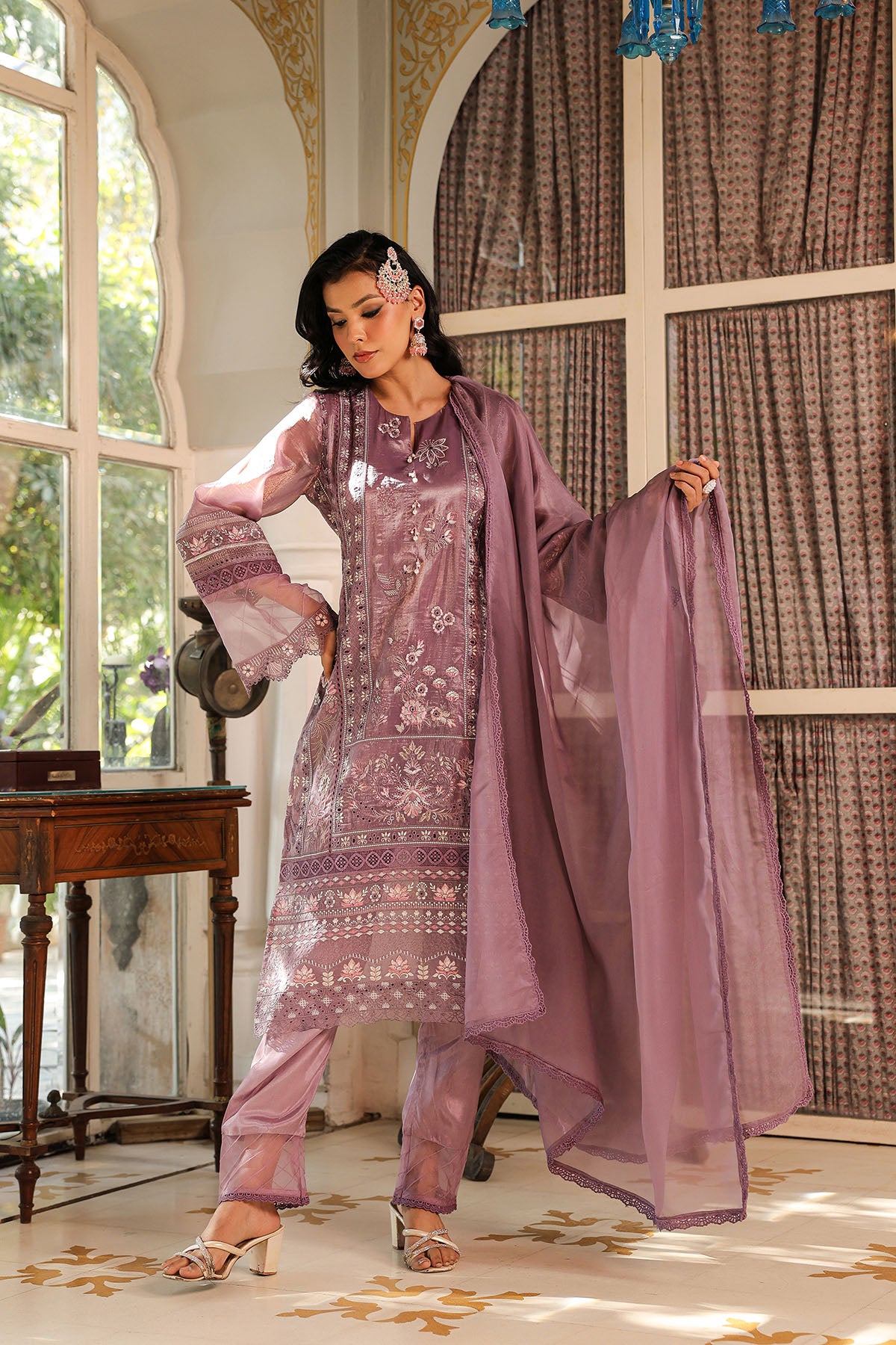 Purple Shimmer Embroidered Pakistani Suit