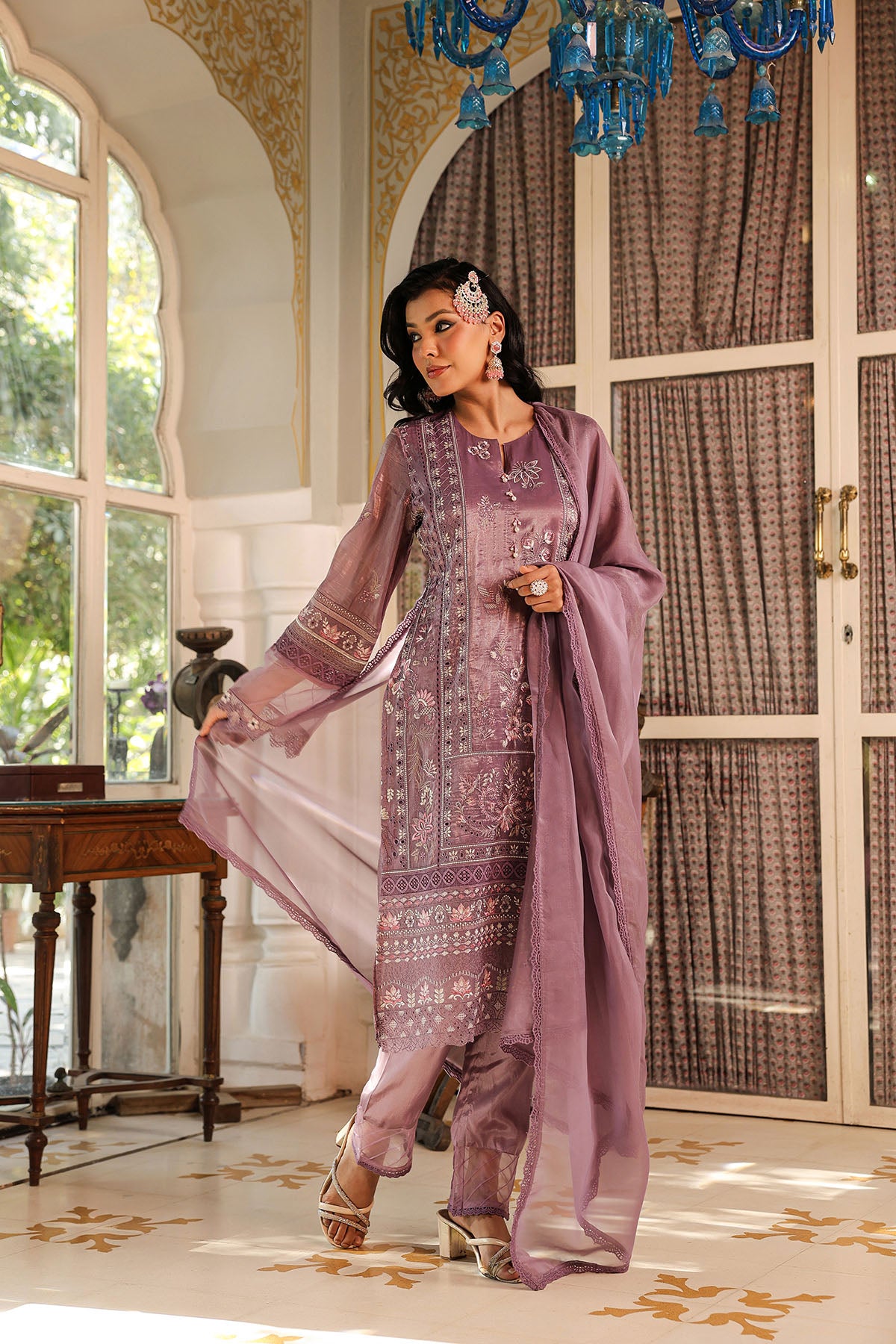 Purple Shimmer Embroidered Pakistani Suit