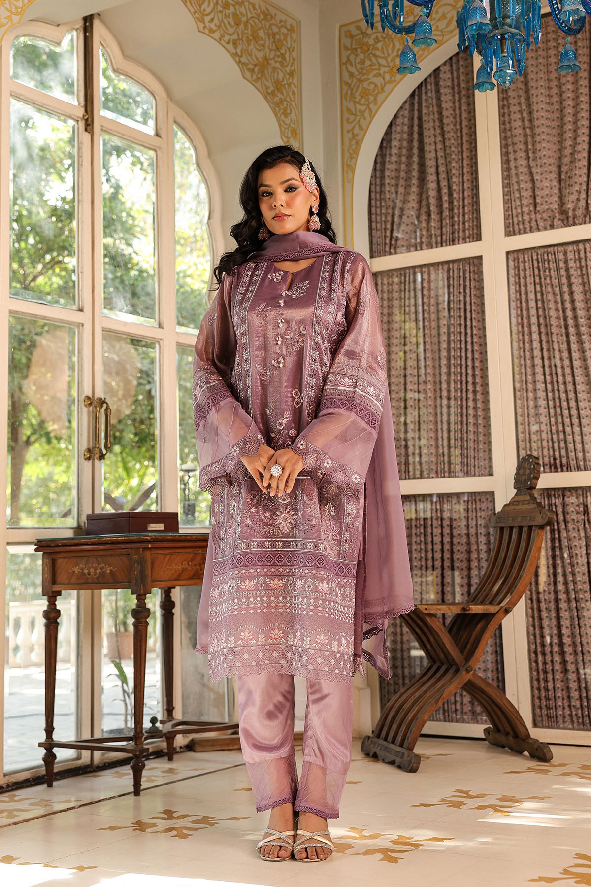 Purple Shimmer Embroidered Pakistani Suit