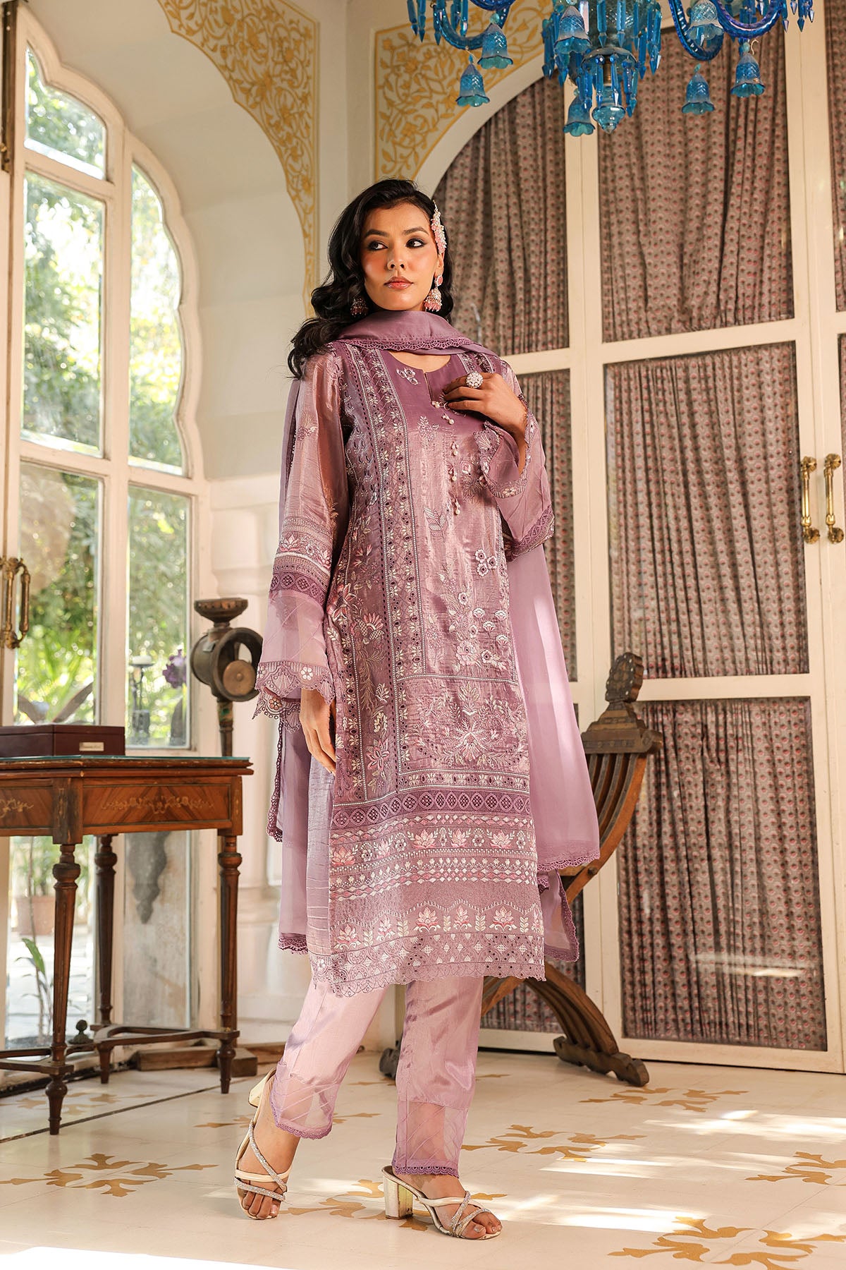 Purple Shimmer Embroidered Pakistani Suit