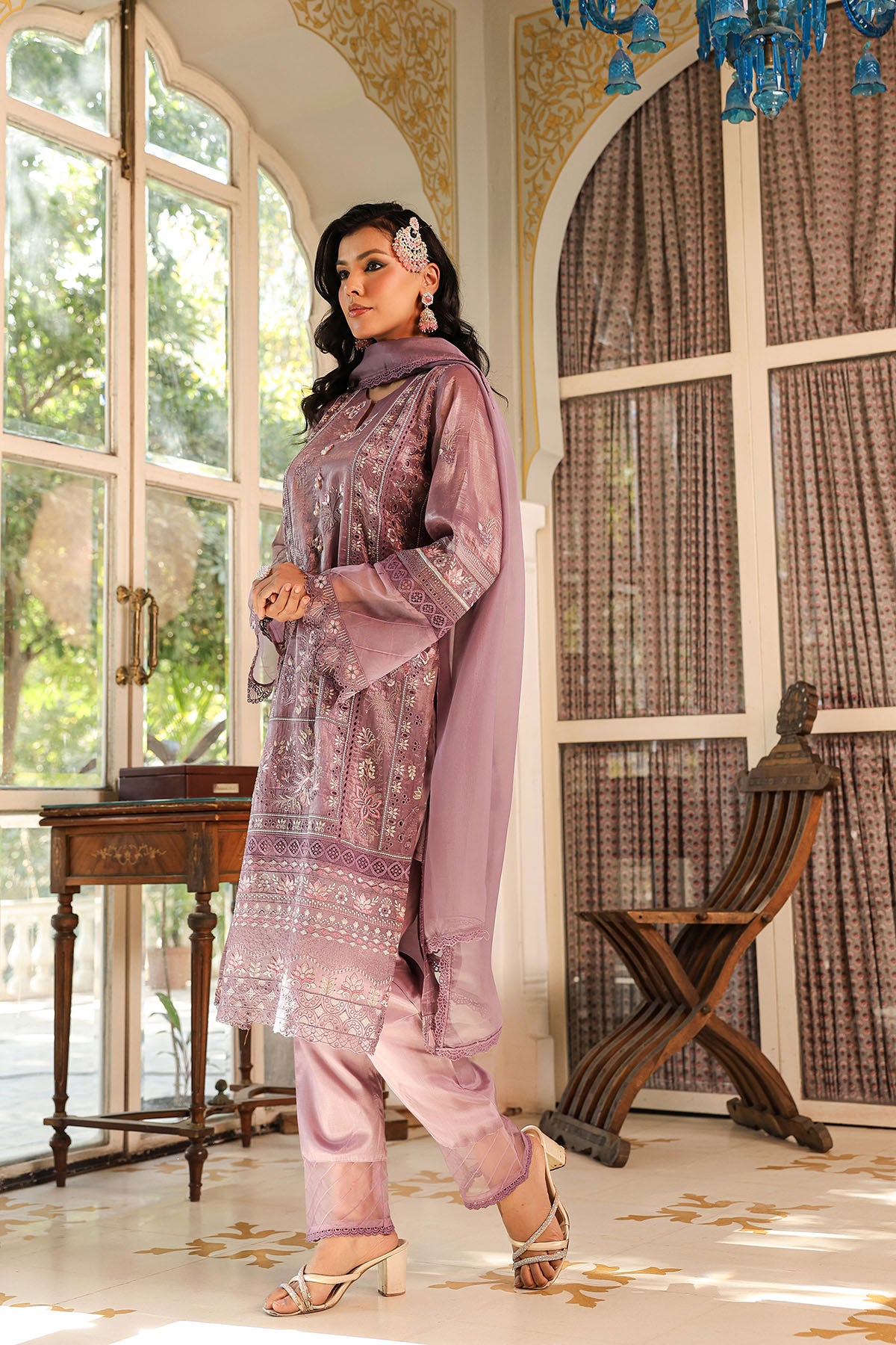 Purple Shimmer Embroidered Pakistani Suit