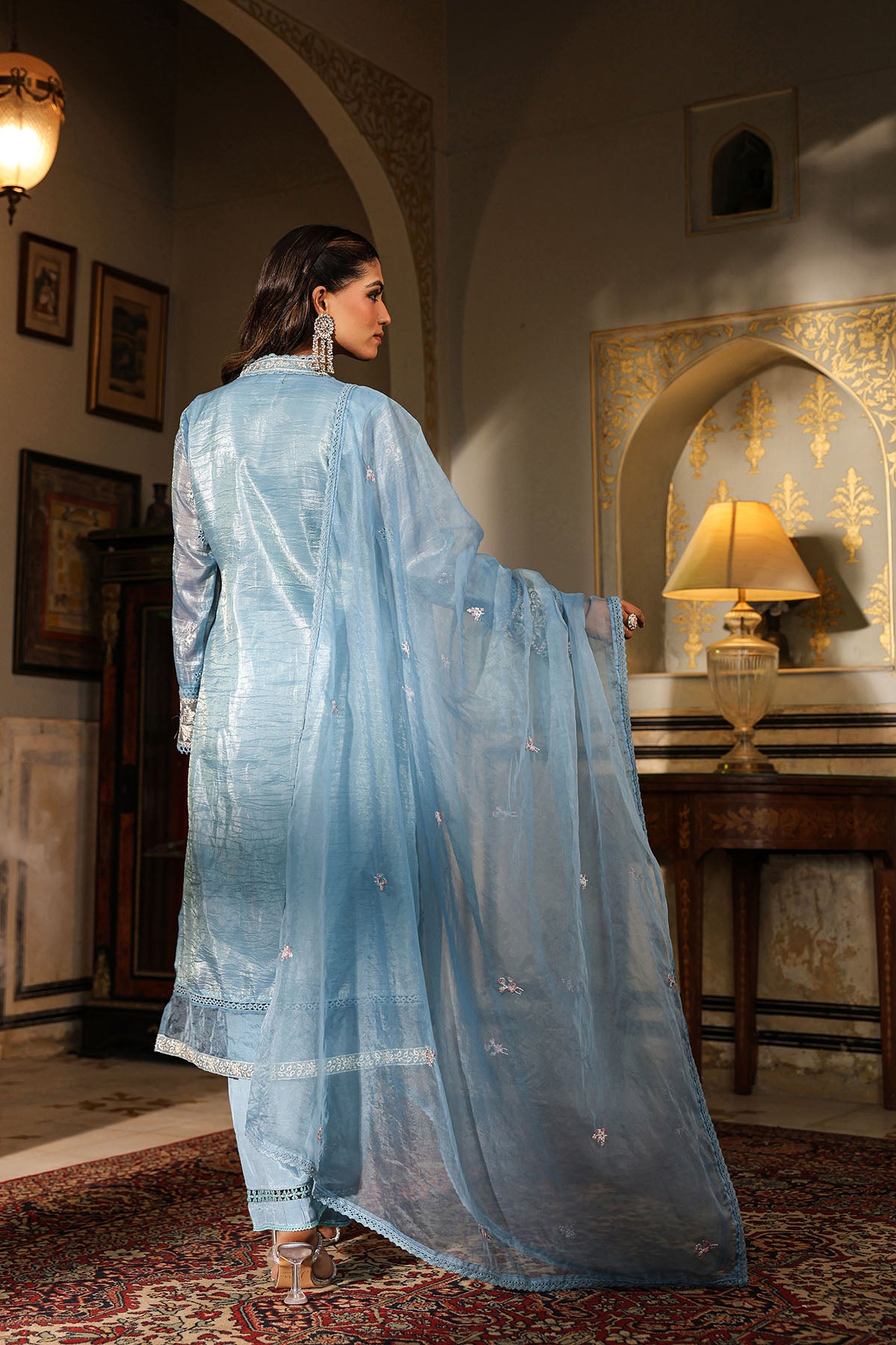 Blue Shimmer Embroidered Pakistani Suit
