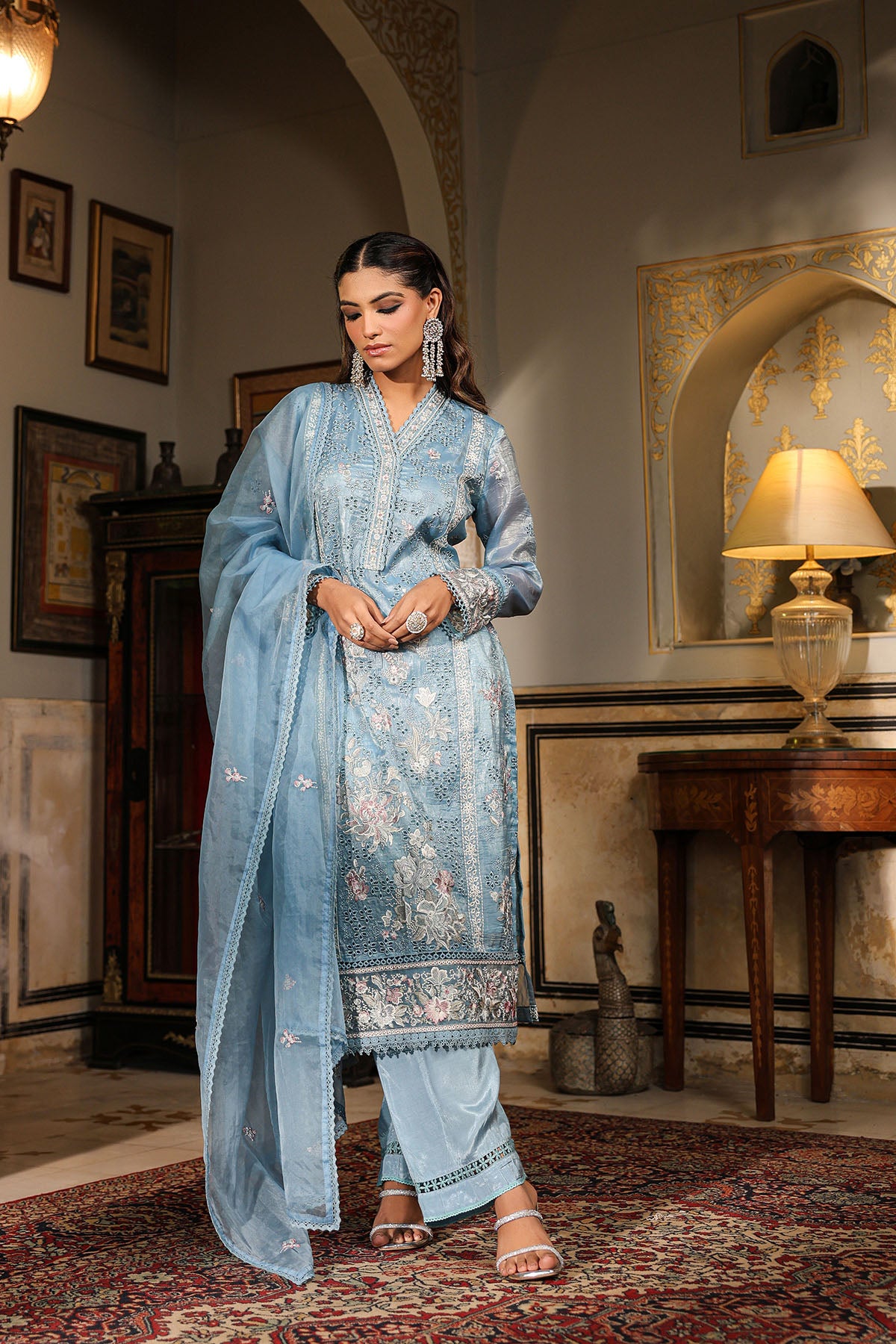 Blue Shimmer Embroidered Pakistani Suit