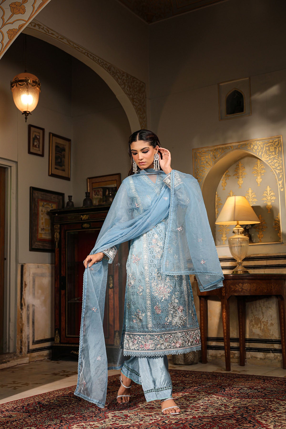 Blue Shimmer Embroidered Pakistani Suit