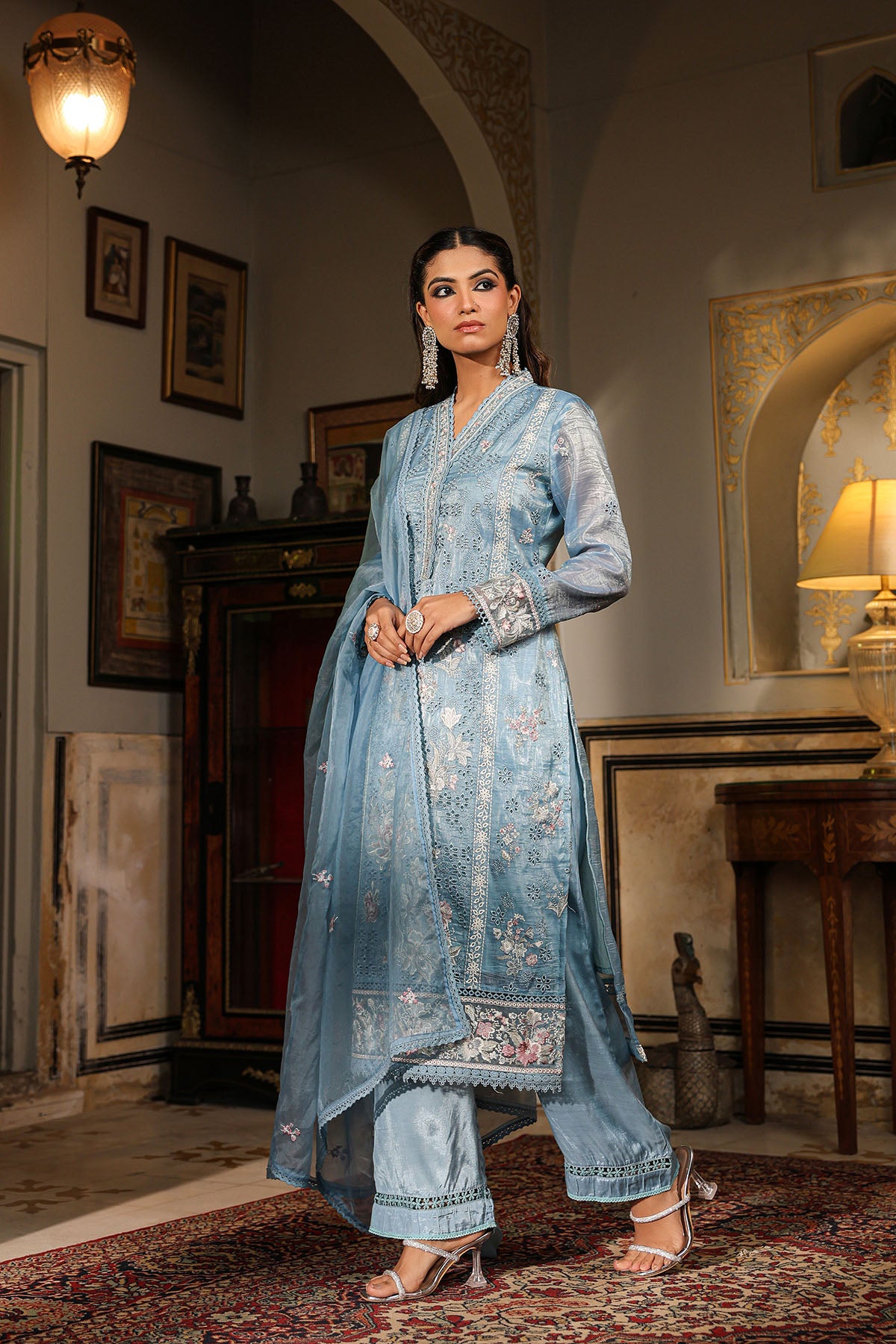 Blue Shimmer Embroidered Pakistani Suit