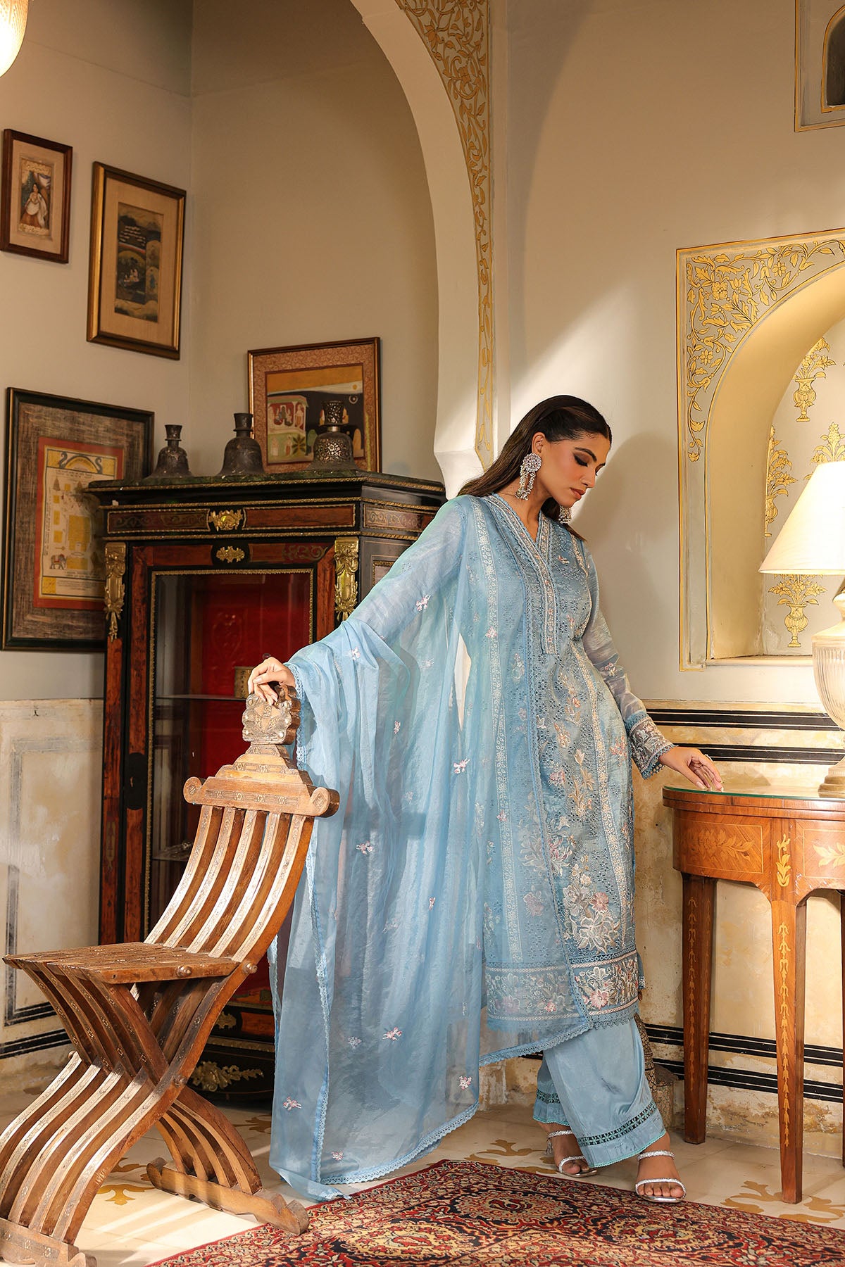 Blue Shimmer Embroidered Pakistani Suit