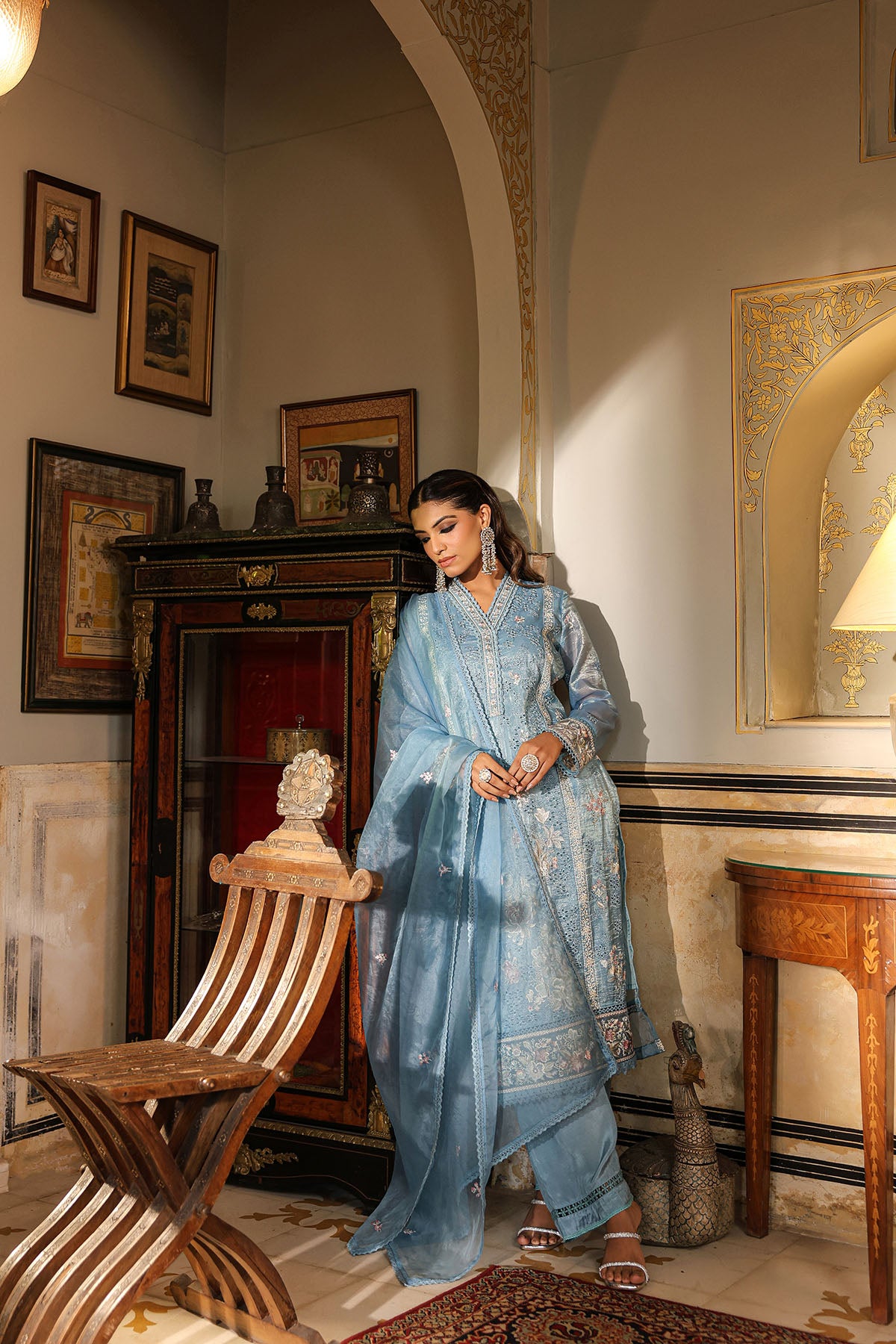 Blue Shimmer Embroidered Pakistani Suit
