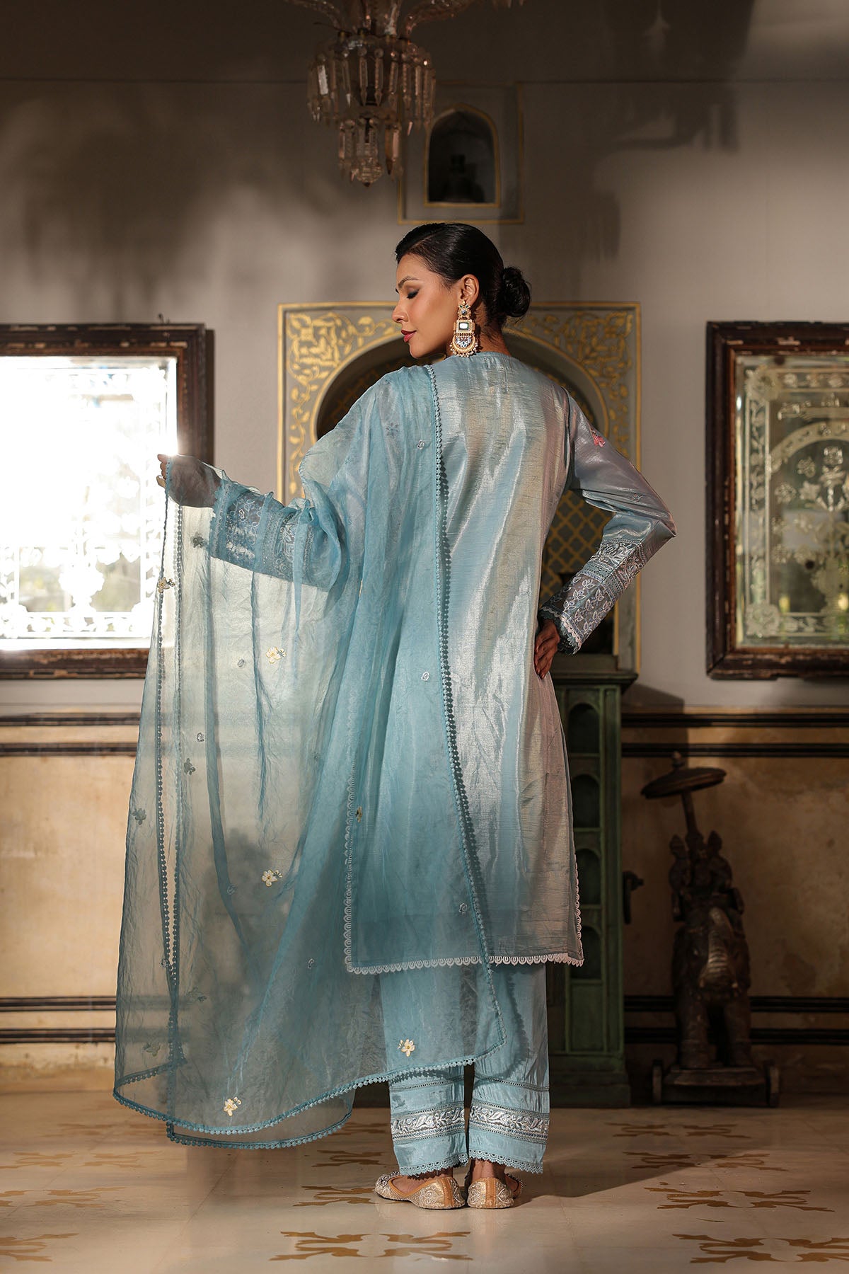 Blue Shimmer Embroidered Pakistani Suit