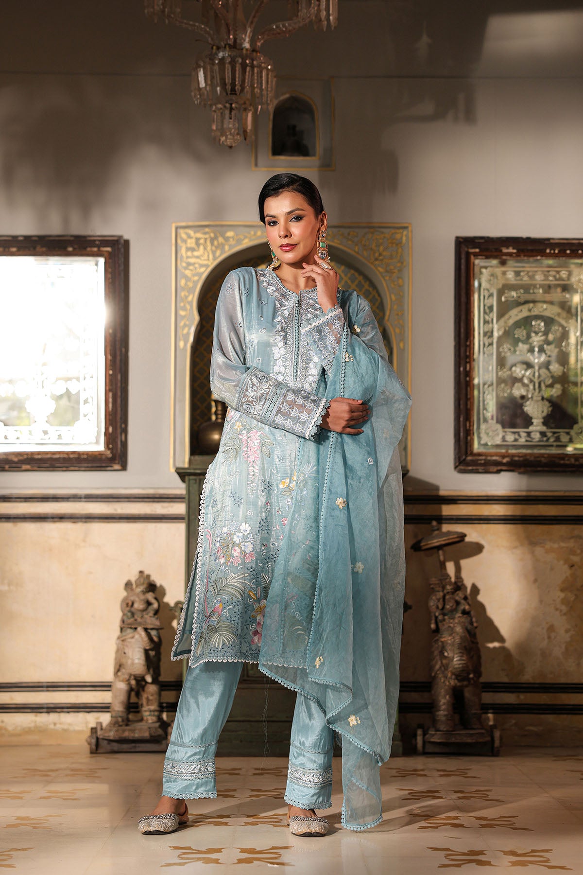 Blue Shimmer Embroidered Pakistani Suit