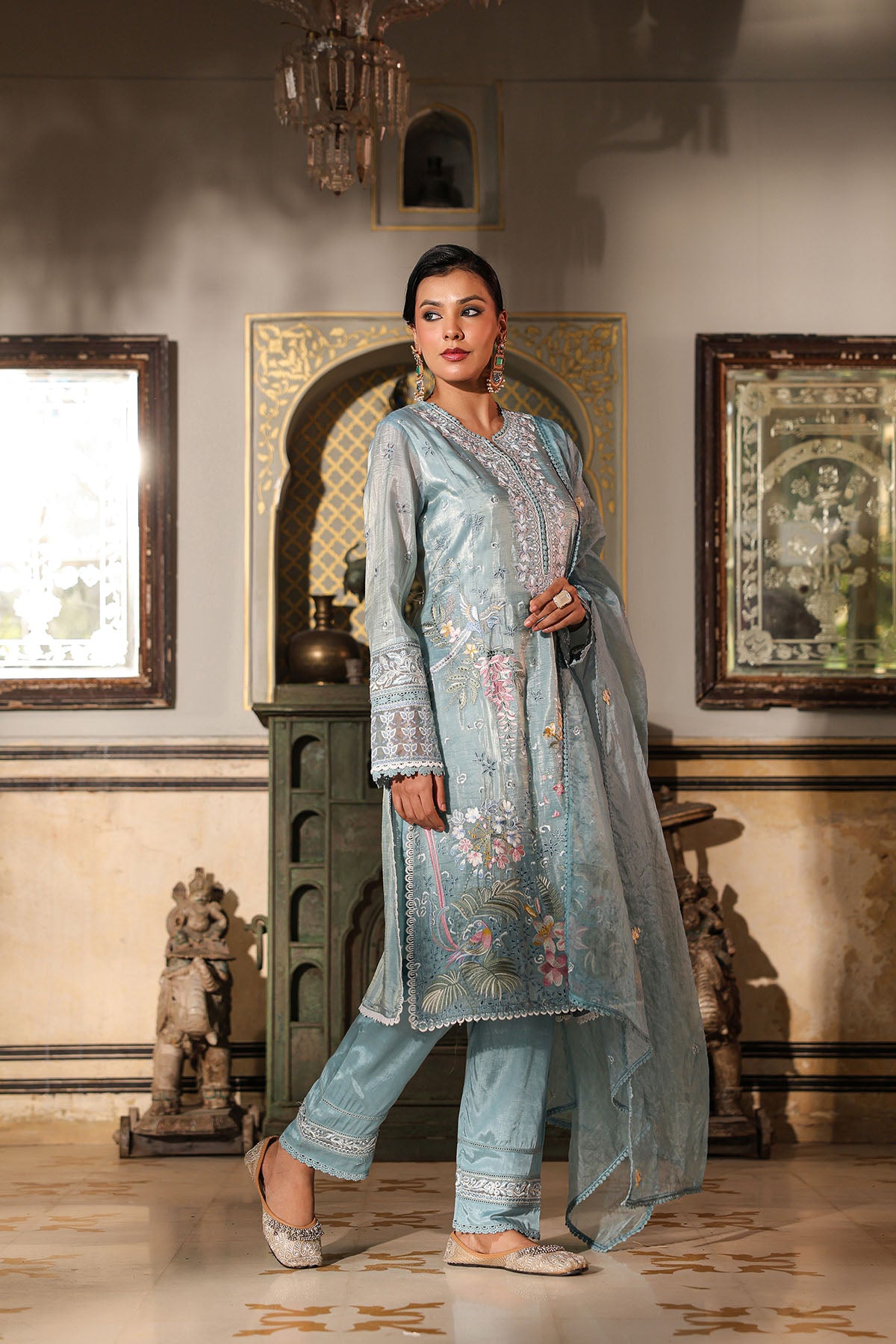Blue Shimmer Embroidered Pakistani Suit