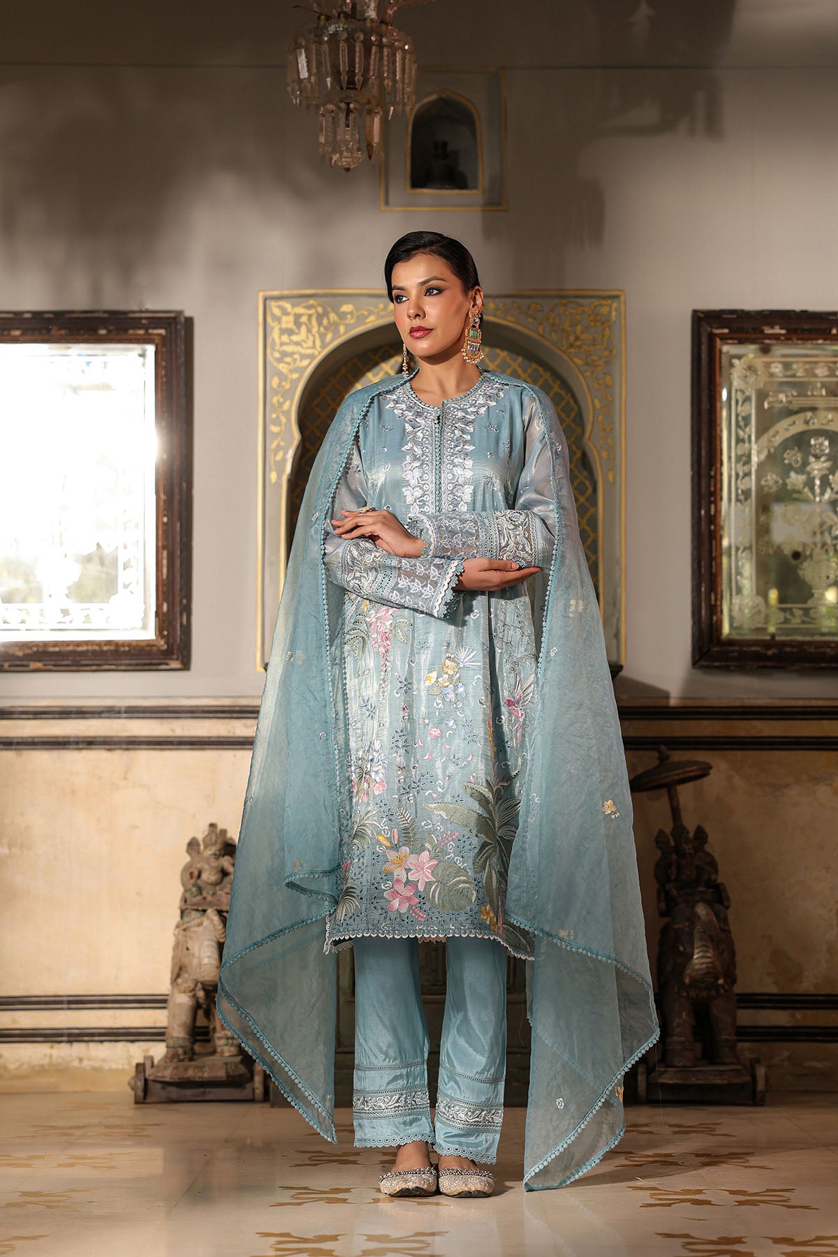 Blue Shimmer Embroidered Pakistani Suit