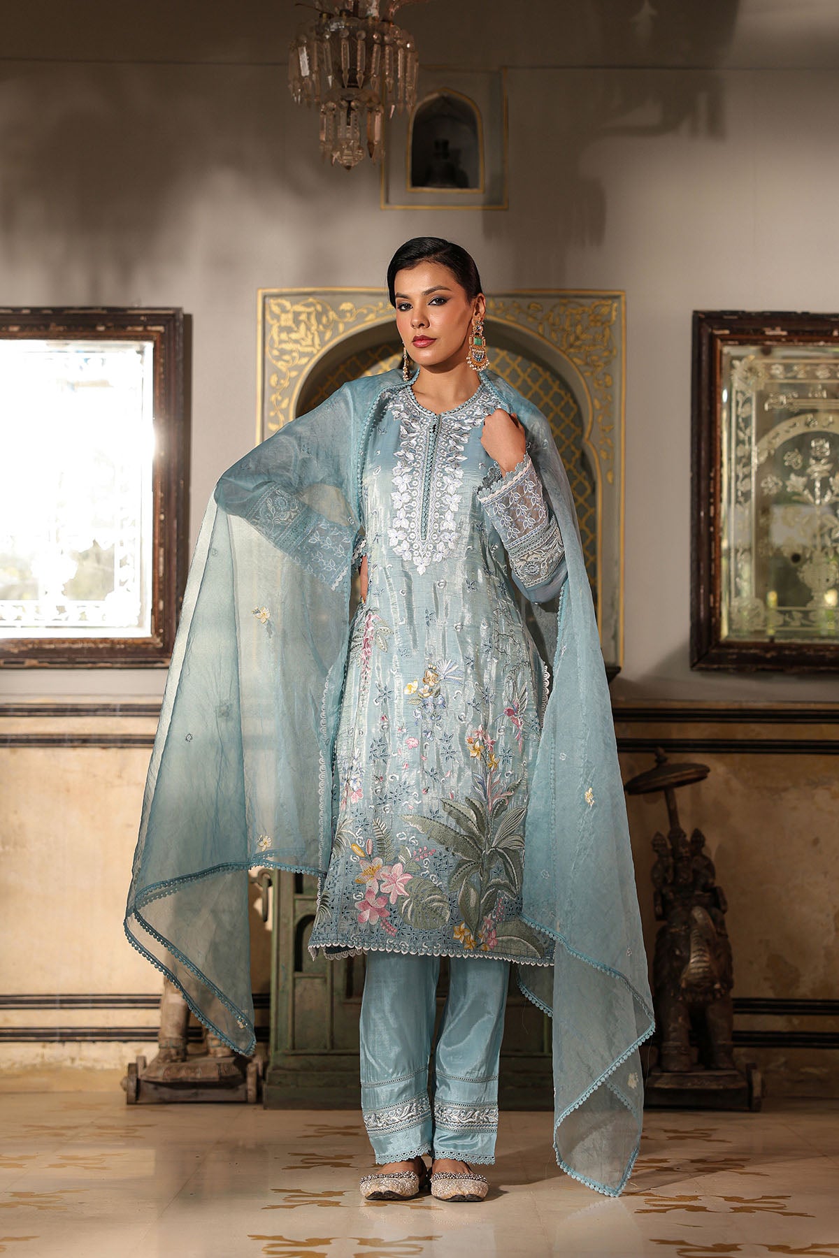 Blue Shimmer Embroidered Pakistani Suit