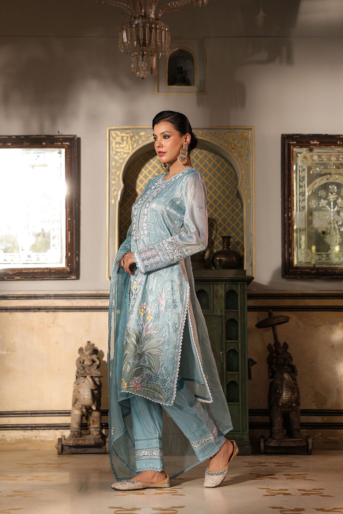 Blue Shimmer Embroidered Pakistani Suit