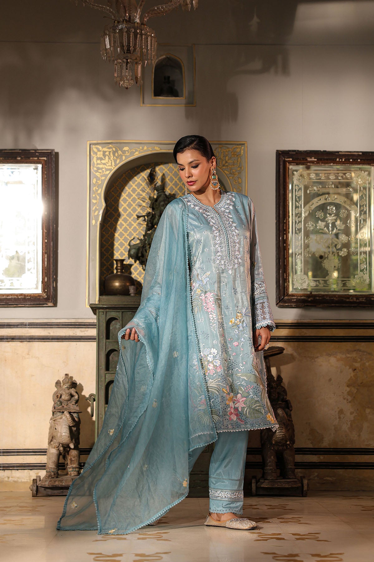 Blue Shimmer Embroidered Pakistani Suit