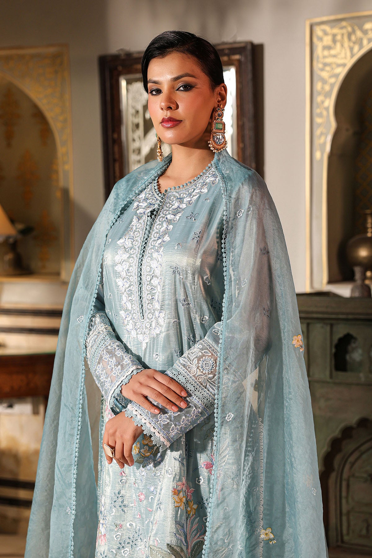 Blue Shimmer Embroidered Pakistani Suit