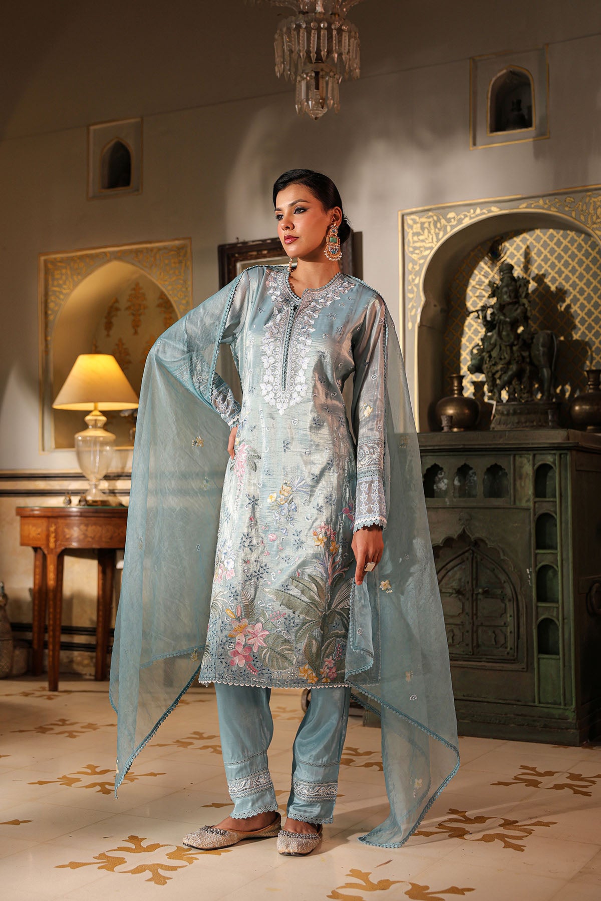 Blue Shimmer Embroidered Pakistani Suit
