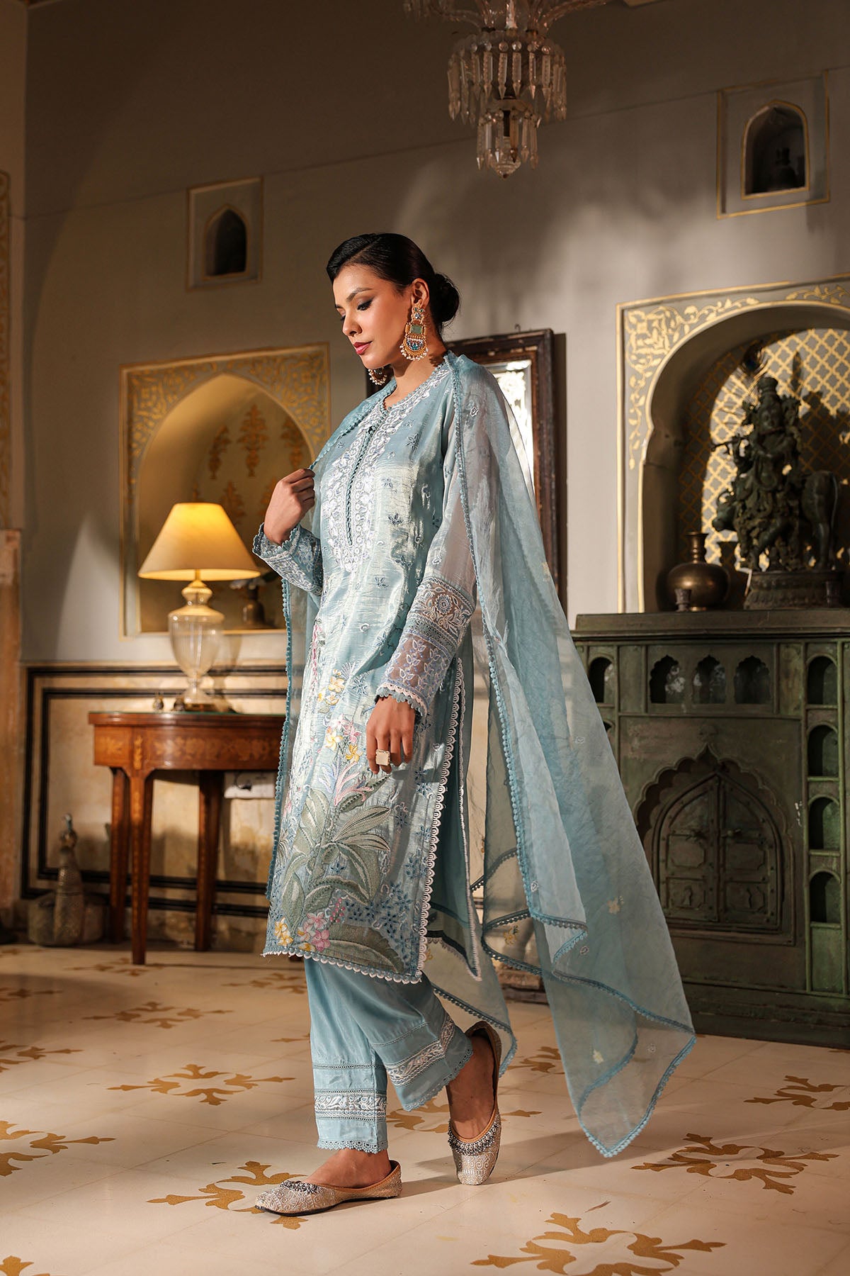 Blue Shimmer Embroidered Pakistani Suit
